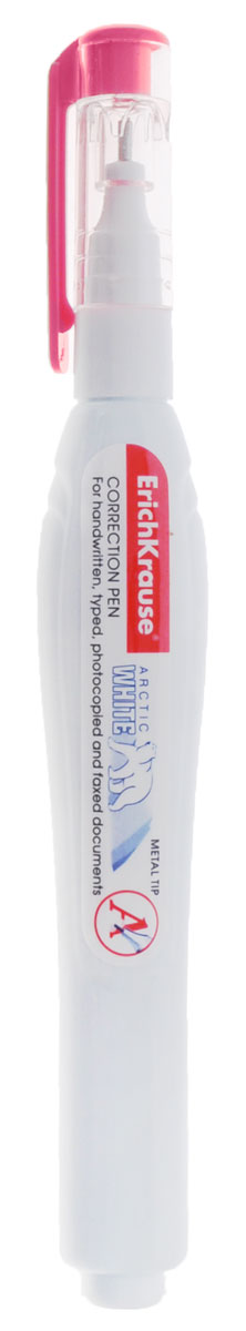 Erich Krause Ручка-корректор Arctic White 10 млEK14173_розовый Erich Krause Ручка-корректор Arctic White 10 млEK14173_розовыйРучка-корректор Erich Krause Arctic White применяется для наиболее аккуратного и точного исправления печатного и рукописного текста. Корпус выполнен из эластичного пластика. Благодаря шариковому металлическому наконечнику быстросохнущий корректирующий слой наносится аккуратно и экономно. Шарик внутри ручки помогает равномерно размешать жидкость перед использованием. Плотно защелкивающийся колпачок с клипом предотвращается преждевременное высыхание абсорбирующих чернил.Такой корректор станет вашим незаменимым помощником дома и в офисе и поможет вам аккуратно удалить ошибки и опечатки любой сложности.