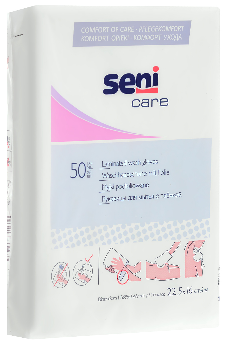 Seni Рукавица для мытья Care, с непроницаемой пленкой, 50 шт700_бежевый Seni Рукавица для мытья Care, с непроницаемой пленкой, 50 шт700_бежевыйОдноразовые рукавицы Seni Care выполнены из нетканого материала с водонепроницаемой пленкой внутри. Рекомендуются для очищения кожи с использованием специальных косметических средств, требующих смывания водой. Предотвращают контакт кожи рук с загрязнениями на теле пациента. Размер рукавицы: 22,5 см х 16 см.Товар сертифицирован.