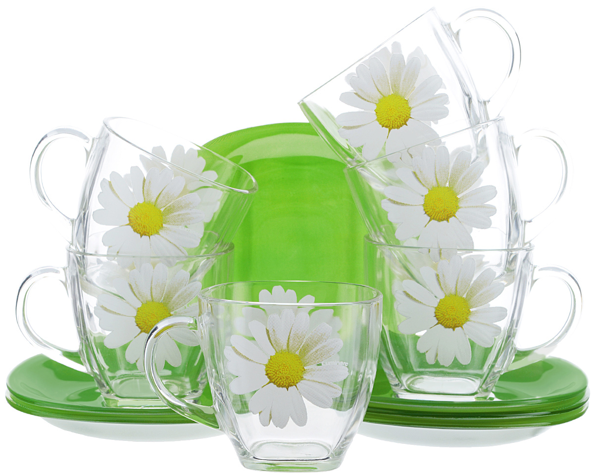 Набор чайный Luminarc Paquerette Green, 12 предметовVT-1520(SR) Набор чайный Luminarc Paquerette Green, 12 предметовVT-1520(SR)Чайный набор Luminarc Paquerette Greenсостоит из шести чашек и шести блюдец. Предметы набора изготовлены из высококачественного стекла, которые обладают высокой степенью прочности, устойчивостью к царапинам и резким перепадам температур. Прозрачные чашки украшены цветочным принтом и дополнены блюдцами цвета сочной весенней травы. Чайный набор яркого и лаконичного дизайна, украсит интерьер кухни и сделает ежедневное чаепитие настоящим праздником. Можно использовать в микроволновой печи, и мыть в посудомоечной машине. Объем чашек: 220 мл.Размер чашек: 7,2 см х 7 см.Высота чашек: 7 см.Размер блюдец: 13,3 см х 13,3 см.