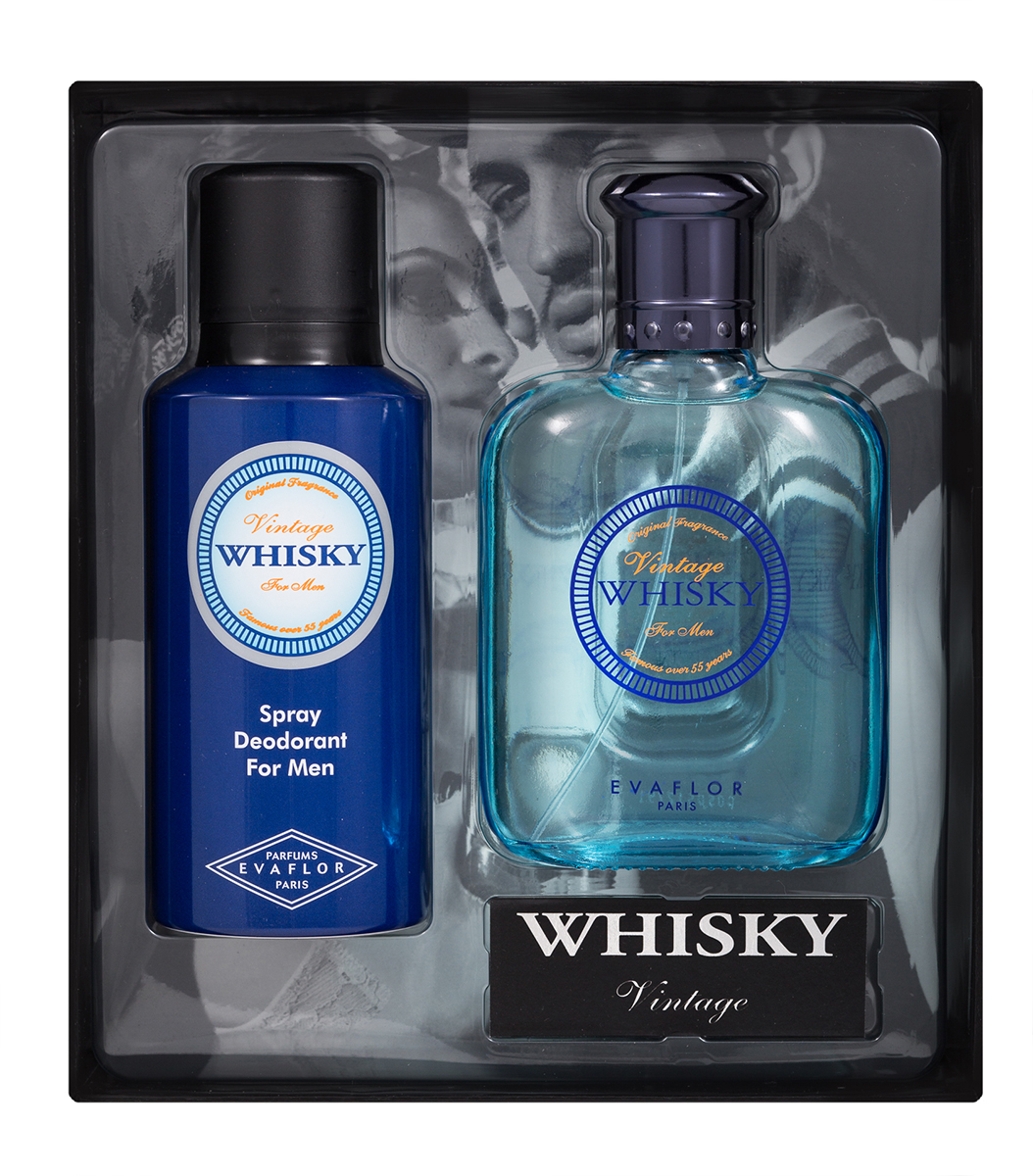 Evaflor Подарочный набор Whisky Vintage мужской: Туалетная вода,100 мл ,дезодорант, 150 мл1301210 Evaflor Подарочный набор Whisky Vintage мужской: Туалетная вода,100 мл ,дезодорант, 150 мл1301210Evaflor Whisky Vintage For Men - легкий аромат, подходит для лета и дневного применения.Классификация аромата: цитрусовый, цветочно-древесный. Пирамида аромата:Верхние ноты: лимон, мандарин, анис, мята.Ноты сердца: фрезия, гвоздика. Ноты шлейфа: кедр, сандал.Ключевые слова:Винтажный, прохладный, легкий! Характеристики: Объем: 100 мл. Производитель: Франция.Туалетная вода - один из самых популярных видов парфюмерной продукции. Туалетная вода содержит 4-10%парфюмерного экстракта. Главные достоинства данного типа продукции заключаются в доступной цене, разнообразии форматов (как правило, 30, 50, 75, 100 мл), удобстве использования (чаще всего - спрей). Идеальна для дневного использования. Товар сертифицирован.В набор входит дезодорант Evaflor Whisky Vintage с аналогичным ароматом.