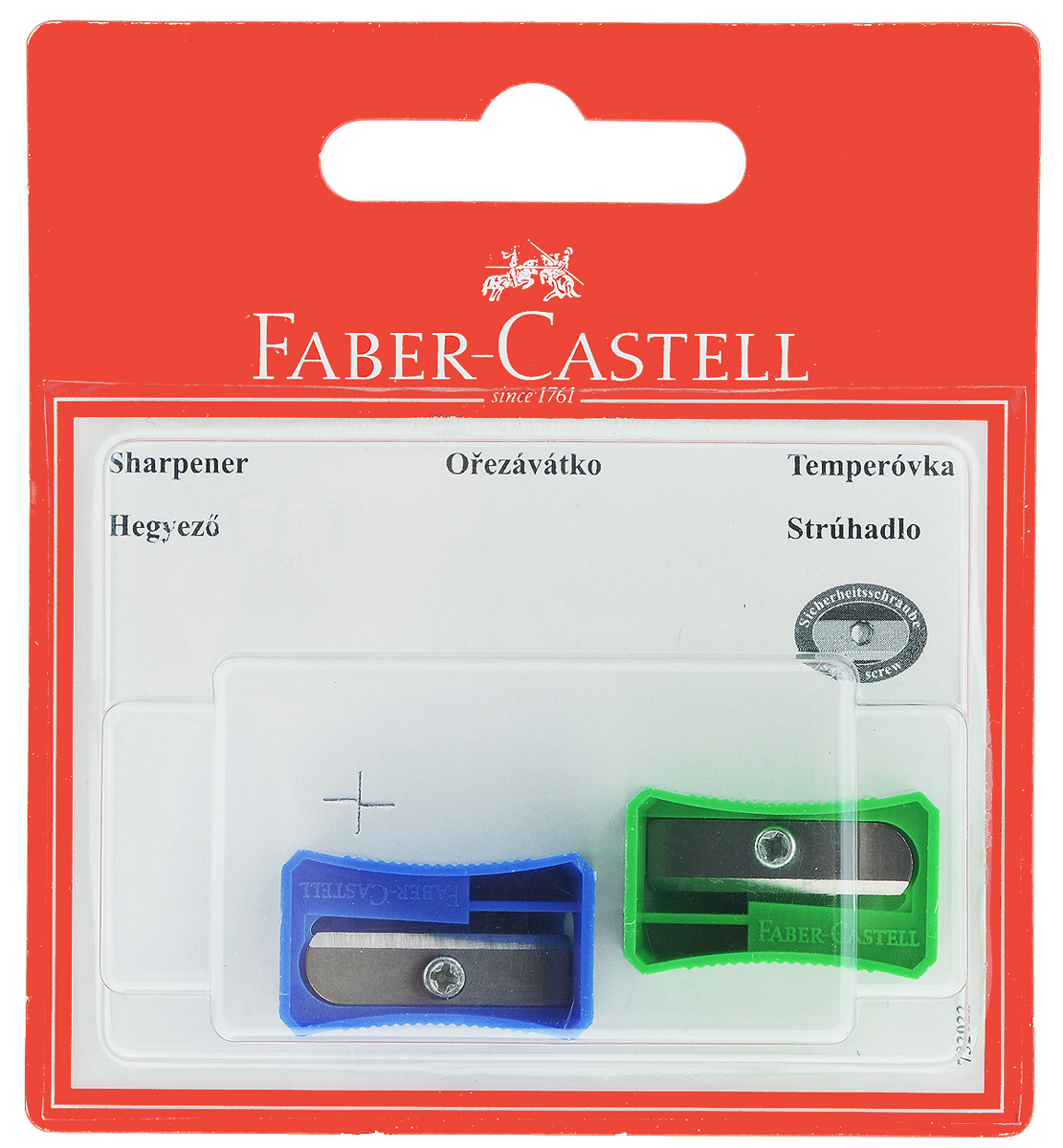 Faber-Castell Точилка цвет синий зеленый 2 штFS-36054 Faber-Castell Точилка цвет синий зеленый 2 штFS-36054Набор точилок Faber-Castell предназначен для затачивания классических простых и цветных карандашей. В наборе две точилки из прочного пластика с рифленой областью захвата. Острые стальные лезвия обеспечивают высококачественную и точную заточку деревянных карандашей.