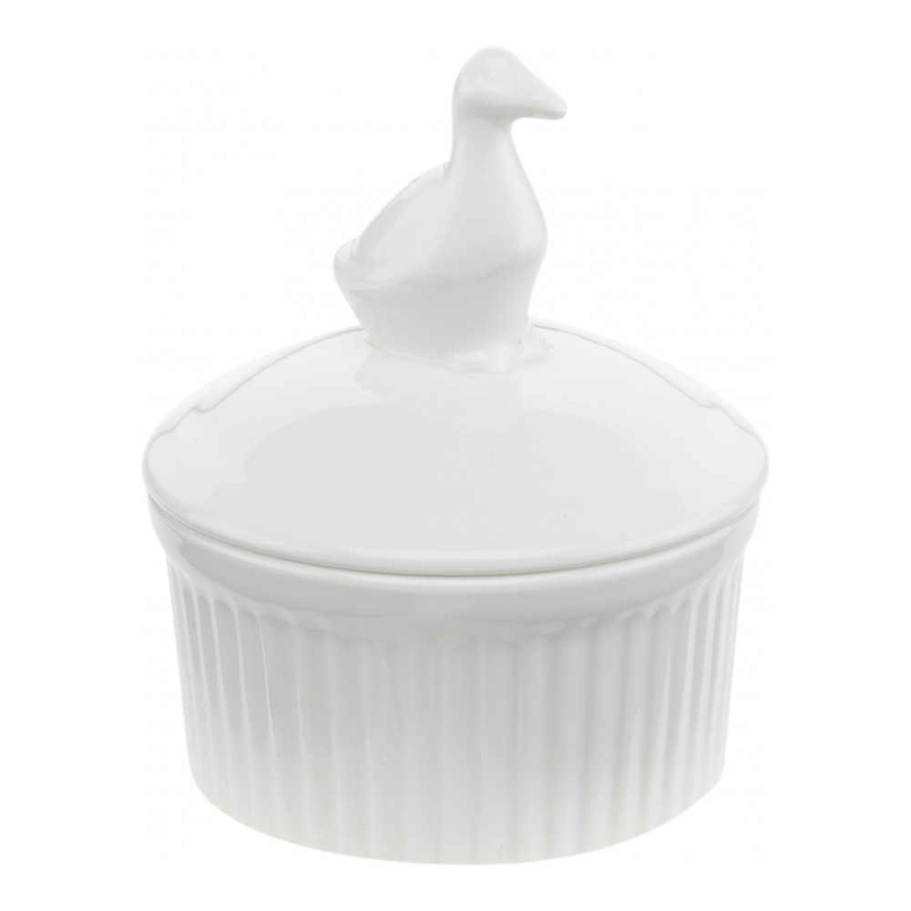 Горшочек для запекания Walmer Duck, c крышкой, диаметр 9 см54 009312 Горшочек для запекания Walmer Duck, c крышкой, диаметр 9 см54 009312Горшочек для запекания Walmer Duck изготовлен из высококачественного фарфора, покрытого слоем глазури. Внешние стенки изделия декорированы рельефными вертикальными полосами. В таком горшочке удобно запекать рыбу, жаркое, жульен и другие блюда. Горшочек снабжен крышкой с фигуркой утки, поэтому также подойдет для хранения пищи, например, меда или варенья. Диаметр (по верхнему краю): 9 см. Диаметр основания: 7 см. Высота стенки (без учета крышки): 4,5 см. Высота (с учетом крышки): 11 см.