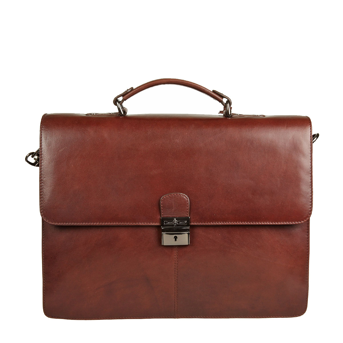 Портфель Gianni Conti муж., цвет: коричневый. 701829 brownS76245 Портфель Gianni Conti муж., цвет: коричневый. 701829 brownS76245закрывается клапаном на классический замок (с ключиком)внутри три отдела, один из них на молниив которых большой продольный карман на молниидва кармана для мелких предметов два держателя для авторучки, три кармана для пластиковых картснаружи на задней стенке карман на молнииоснащен съемным регулируемым плечевым ремнем на карабинах
