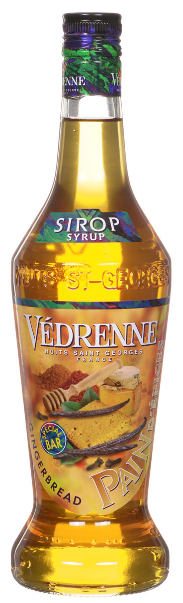 Vedrenne Имбирный пряник сироп, 0,7 л0120710 Vedrenne Имбирный пряник сироп, 0,7 л0120710Сироп Имбирный пряник откроет вам настоящий дух Рождества. Его производят из экстракта корня имбиря, который растет в Индии, Африке, Китае и Австралии. Сладость можно использовать в качестве основы для множества коктейлей, в том числе слоеных и молочных, а также для пропиток тортов, пирожных, фруктовых салатов.Сиропы изготавливаются на основе натурального растительного сырья, фруктовых и ягодных соков прямого отжима, цитрусовых настоев, а также с использованием очищенной воды без вредных примесей, что позволяет выдержать все ценные и полезные свойства натуральных фруктово-ягодных плодов и трав. В состав сиропов входит только натуральный сахар, произведенный по традиционной технологии из сахарозы. Благодаря высокому содержанию концентрированного фруктового сока, сиропы Vedrenne обладают изысканным ароматом и натуральным вкусом, являются эффективным подсластителем при незначительной калорийности. Они оптимизируют уровень влажности и процесс кристаллизации десертов, хорошо смешиваются с другими ингредиентами и способствуют улучшению вкусовых качеств напитков и десертов.Сиропы Vedrenne разливаются в стеклянные бутылки с яркими этикетками, на которых изображен фрукт, ягода или другой ингредиент, определяющий вкусовые оттенки того или иного продукта Vedrenne. Емкости с сиропами Vedrenne герметичны, поэтому не позволяют содержимому контактировать с микроорганизмами и другими губительными внешними воздействиями. Кроме того, стеклянные бутылки выглядят оригинально и стильно.В настоящее время компания Vedrenne считается одним из лучших производителей высококлассных сиропов, отличающихся натуральным вкусом, а также насыщенным ароматом и глубоким цветом. Фруктовые сиропы Vedrenne пользуются большой популярностью не только во Франции (где их широко используют как в сегменте HoReCa, так и в домашних условиях), но и экспортируются более чем в 50 стран мира.Цвет: желто-золотистый, с янтарным оттенкомАромат: теплый, сладкий, пряныйВкус: мягкий, нежный, терпкий с легкой горчинкойРецепт коктейля Шоколадно-Имбирный ПряникИнгредиенты:20 мл сиропа Vedrenne Имбирный Пряник;150 мл горячего шоколада;30 мл эспрессо;100 мл молока.Способ приготовления:Наполнить бокал горячим шоколадом. Смешать в питчере сироп и молоко, вспенить, перелить слоем в бокал. По барной ложке аккуратно влить эспрессо.