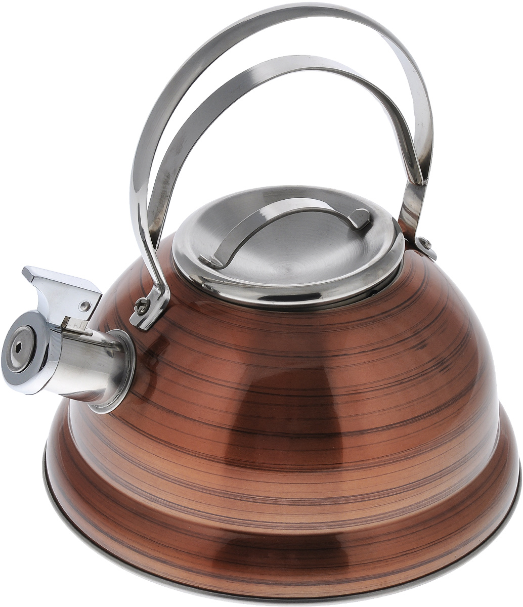 Чайник Bekker De Luxe, со свистком, цвет: оранжевый, 2,5 л54 009312 Чайник Bekker De Luxe, со свистком, цвет: оранжевый, 2,5 л54 009312Чайник Bekker De Luxe изготовлен из высококачественной нержавеющей стали с цветным зеркальным покрытием в полоску. Капсулированное дно распределяет тепло по всей поверхности, что позволяет чайнику быстро закипать. Крышка и эргономичная фиксированная ручка выполнены из нержавеющей стали. Носик оснащен откидным свистком, который подскажет, когда закипела вода. Подходит для всех типов плит, кроме индукционных. Можно мыть в посудомоечной машине. Диаметр чайника (по верхнему краю): 10 см. Диаметр основания: 22 см. Толщина стенки: 0,4 мм.Высота чайника (без учета ручки и крышки): 11,5 см. Высота чайника (с учетом ручки и крышки): 23,5 см.