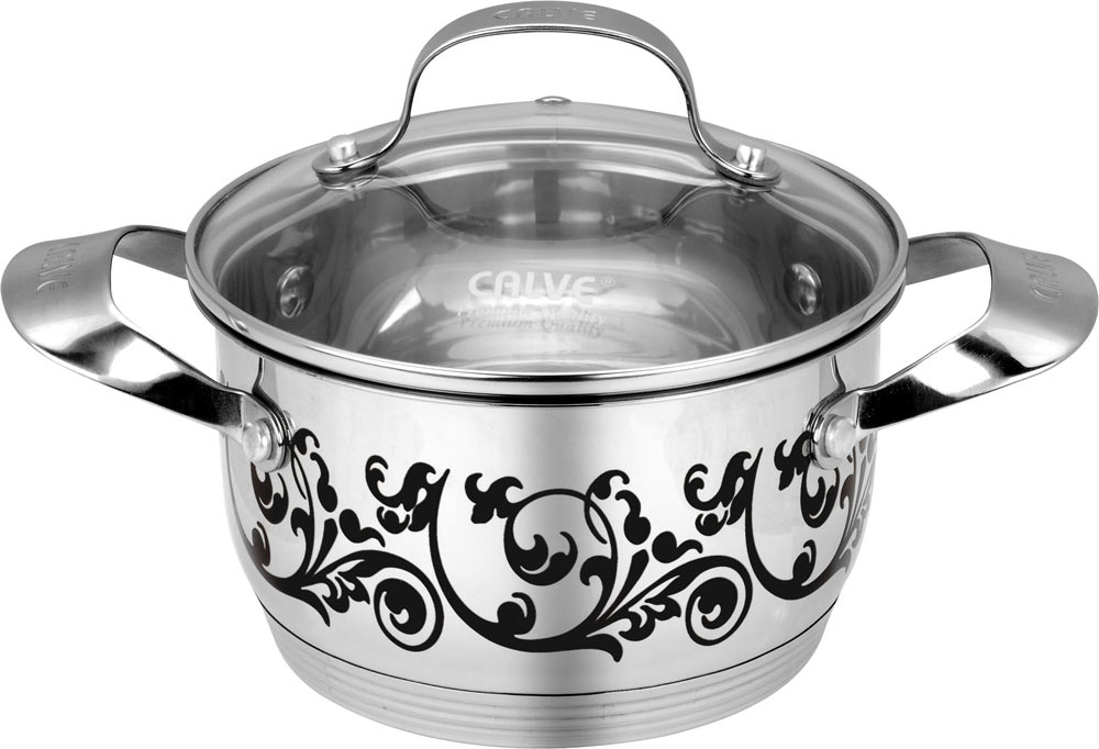 Кастрюля Calve с крышкой, цвет: черный, серебристый, 1,7 л. CL-1876 calve кастрюля calve cl 1869 серебристый черный