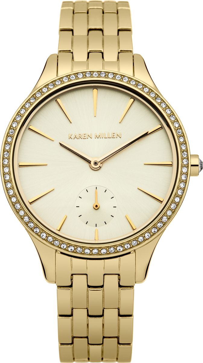 Наручные часы женские Karen Millen, цвет: золотой. KM112GMINT-06501 Наручные часы женские Karen Millen, цвет: золотой. KM112GMINT-06501Двухстрелочный механизм Miyoya VD78; IP Gold покрытие; Размер корпуса 36 mm; Минеральное стекло; Циферблат молочного цвета; Кристаллы Swarovski; Браслет; Водозащита 5 ATM