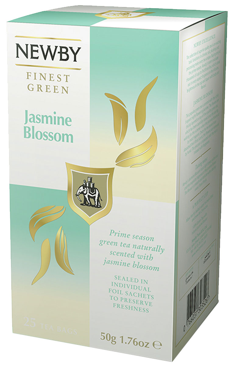 Newby Jasmine Blossom зеленый чай с жасмином в пакетиках, 25 шт0120710 Newby Jasmine Blossom зеленый чай с жасмином в пакетиках, 25 шт0120710Классический китайский зеленый чай Newby Jasmine Blossom с нежным ароматом жасмина отлично взбодрит и придаст сил в любое время дня.