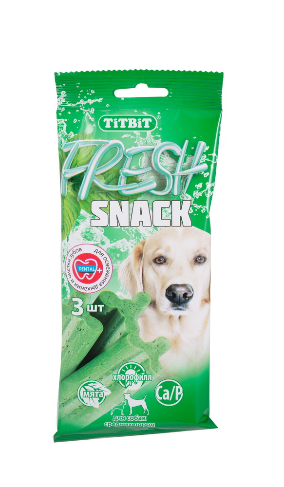 Лакомство_TitBit_~Fresh~_для_собак_средних_пород,_снеки,_3_шт TitBit_~Fresh~_-_это_функциональное_лакомство_для_собак._Мята_и_хлорофилл_освежают_дыхание_и_оказывают_антибактериальное_воздействие._Благодаря_специально_разработанной_эластичной_текстуре_и_натуральным_абразивным_добавкам_(мел_и_сода_питьевая),_употребление_лакомства_способствует_снятию_мягкого_зубного_налета_и_снижению_уровня_образования_зубного_камня.Состав:_рис,_мясо_и_мясные_субпродукты,_карбонат_кальция_(мел),_гидрокарбонат_натрия_(сода_питьевая),_мята,_чабрец,_петрушка,_клетчатка,_лецитин,_минеральный_комплекс,_хлорофилл,_натуральный_ароматизатор_(масло_мяты),_витамины_А,_В6,_D3.Товар_сертифицирован.