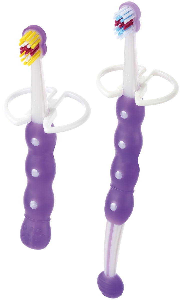 MAM Набор зубных щеток Learn To Brush Set цвет фиолетовый 2 шт121128_красный MAM Набор зубных щеток Learn To Brush Set цвет фиолетовый 2 шт121128_красныйНабор тренировочных зубных щеток МАМ Learn To Brush Set идеально подойдет для обучения малыша правильной гигиене полости рта. В комплект входят две щетки - длинная, которая позволит вам продемонстрировать ребенку чистящие движения, удерживая щетку вместе с малышом, и короткая легкая щетка, которая позволит ребенку самостоятельно имитировать движения, производимые взрослыми при чистке зубов. Миниатюрная форма головки щетки создана специально для ротика малыша. Очень мягкая и округлая щетина бережно удаляет налет и бактерии. Эргономичная форма ручки предотвращает скольжение. Кольцо безопасности помогает держать щетку на безопасном расстоянии от задней части полости рта ребенка.Товар сертифицирован.