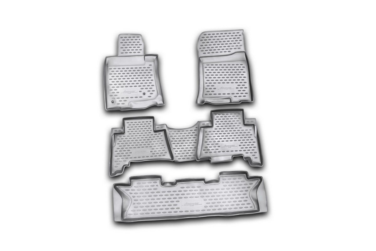 Набор автомобильных ковриков Novline-Autofamily для Toyota Land Cruiser Prado 12/2009-2013, 7 мест, в салон, 5 шт98298123_черный Набор автомобильных ковриков Novline-Autofamily для Toyota Land Cruiser Prado 12/2009-2013, 7 мест, в салон, 5 шт98298123_черныйНабор автомобильных ковриков Novline-Autofamily, изготовленный из полиуретана, состоит из 5 ковриков, которые учитывают все особенности каждой модели автомобиля и полностью повторяют контуры пола. Полиуретановые автомобильные коврики для салона произведены из высококачественного материала, который держит форму, прочный и не пачкает обувь. Коврики в салон не только улучшат внешний вид салона вашего автомобиля, но и надежно уберегут его от пыли, грязи и сырости, а значит, защитят кузов от коррозии. Полиуретановые коврики для автомобиля гладкие, приятные и не пропускают влагу. Ковры для автомобилей надежно крепятся на полу и не скользят, что очень важно во время движения. Чистятся коврики очень просто: как при помощи автомобильного пылесоса, так и различными моющими средствами. Набор подходит для Toyota Land Cruiser Prado 7 мест декабрь 2009 - 2013 годов выпуска.