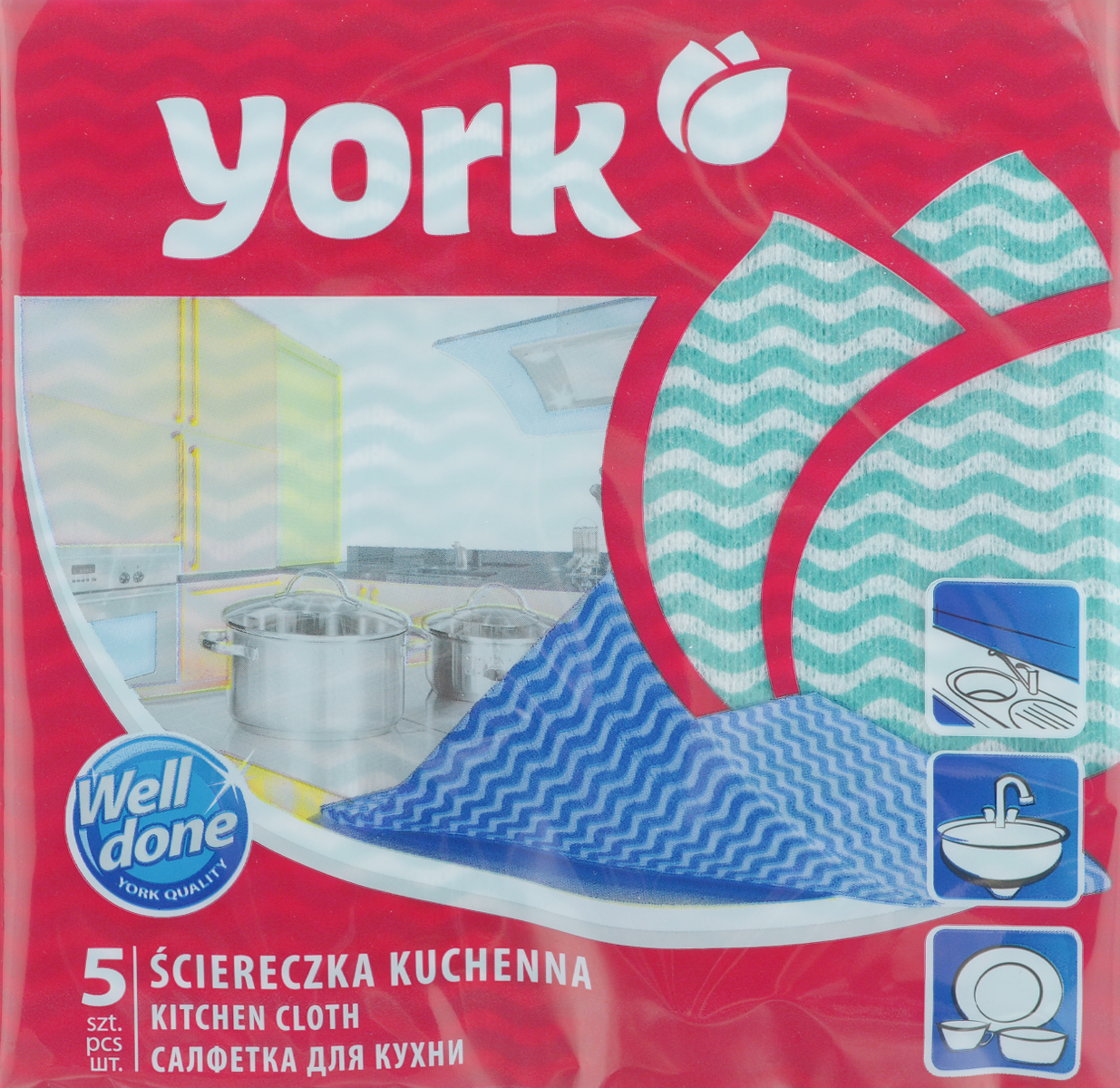 Салфетка для кухни York Макарена, цвет: зеленый, 35 см х 35 см, 5 шт98299571 Салфетка для кухни York Макарена, цвет: зеленый, 35 см х 35 см, 5 шт98299571Универсальная салфетка для кухни York Макарена предназначена для мытья, протирания и полировки. Салфетка выполнена из вискозы с добавлением полипропиленового волокна и акрилового полимера Binder, отличается высокой прочностью. Хорошо поглощает влагу. Идеальна для ухода за столешницами и раковиной, а также для мытья посуды. Может использоваться в сухом и влажном виде.