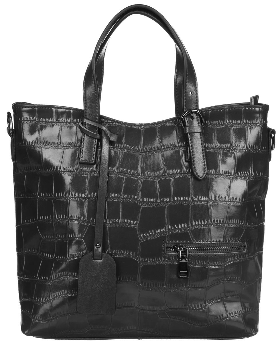 Сумка женская Cheribags, цвет: черный. 9876-10S76245 Сумка женская Cheribags, цвет: черный. 9876-10S76245Стильная женская сумка Cheribags выполнена из натуральной кожи с тиснением под рептилию.Изделие имеет одно основное отделение, закрывающее на застежку-молнию. Внутри имеется прорезной кармашек на застежке-молнии, два открытых пришивных кармашка и накладной открытый карман с отделением на застежке-молнии. Снаружи на задней и передней стенках имеются дополнительные прорезные карманы на застежках-молниях.Модель оснащена двумя ручками, для удобной переноски в руках, которые регулируются по длине. В комплект входит съемный плечевой ремень, который также регулируется по длине. Ручка дополнена брелоком из кожи. Основание оснащено металлическими ножками, которые защищают изделие от повреждений.Роскошная сумка внесет элегантные нотки в ваш образ и подчеркнет ваше отменное чувство стиля.