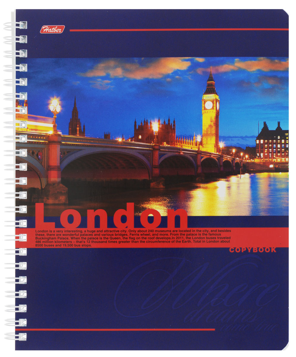 Hatber Тетрадь London 80 листов в клетку72523WD Hatber Тетрадь London 80 листов в клетку72523WDТетрадь Hatber London, с красочным изображением вечернего Лондона на обложке подойдет как студенту, так и школьнику. Обложка тетради с закругленными углами выполнена из плотного картона. Внутренний блок состоит из 80 листов белой бумаги. Стандартная линовка в клетку без полей. Способ крепления листов - гребень.