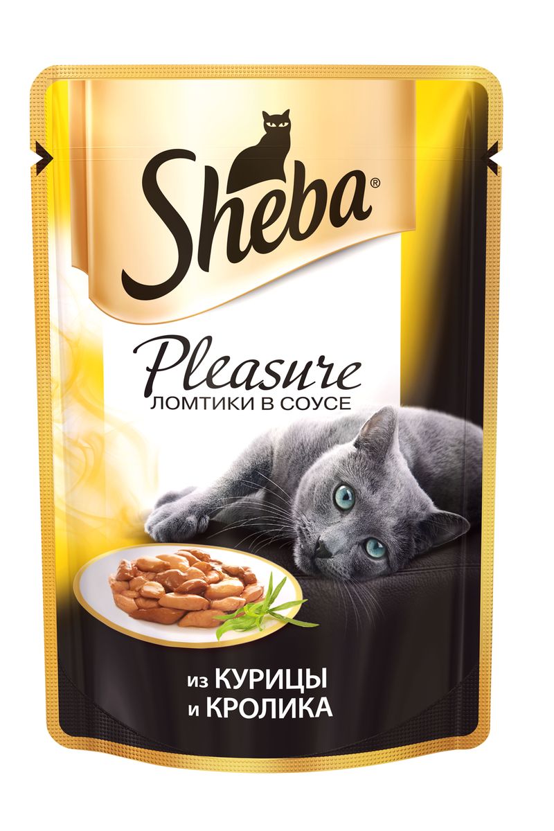 Консервы Sheba Pleasure, для взрослых кошек, с курицей и кроликом в соусе, 85 г0120710 Консервы Sheba Pleasure, для взрослых кошек, с курицей и кроликом в соусе, 85 г0120710Консервы Sheba Pleasure - это полнорационный консервированный корм для взрослых кошек. Не содержит сои, искусственных красителей и ароматизаторов. Это изумительное блюдо со вкусом курицы и кролика кажется воплощением самой нежности. Буквально тающие во рту сочные ломтики из курицы и кролика соединяются вместе под аппетитным соусом, который деликатно подчеркивает тонкий вкус. Такое сочетание навсегда покорит сердце вашей любимицы.Состав: мясо и субпродукты (курица минимум 20%, кролик минимум 5%), таурин, витамины и минеральные вещества. Пищевая ценность в 100 г: белки - 11,0 г; жиры - 3,0 г; зола - 2,0 г; клетчатка - 0,3 г; витамин А - не менее 90 МЕ; витамин Е - не менее 1,0 МЕ; влага - 82 г. Энергетическая ценность в 100 г: 75/314 кДж ккал.Товар сертифицирован.Уважаемые клиенты! Обращаем ваше внимание на возможные изменения в дизайне упаковки. Качественные характеристики товара остаются неизменными. Поставка осуществляется в зависимости от наличия на складе.