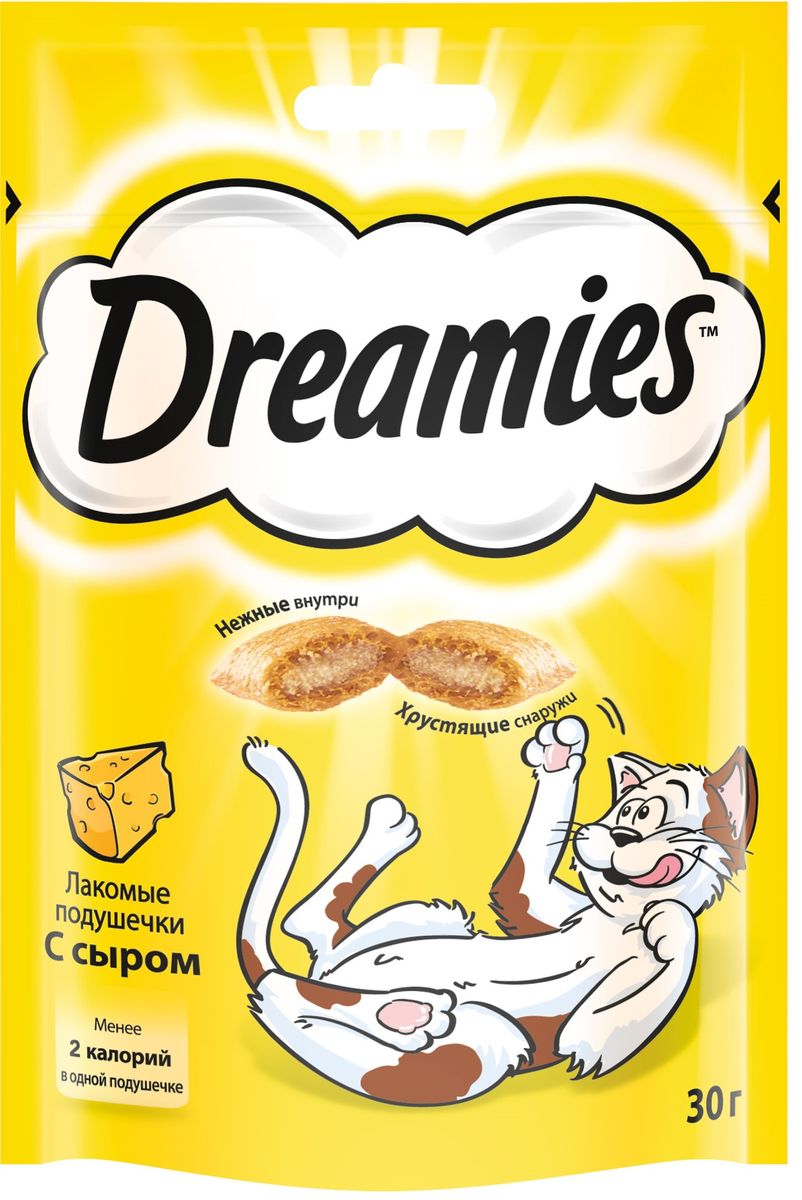 Лакомство для взрослых кошек Dreamies, подушечки с сыром, 30 г0120710 Лакомство для взрослых кошек Dreamies, подушечки с сыром, 30 г0120710Лакомство Dreamies - это сказочное лакомство, выполненное в виде хрустящих подушечек с вкусной начинкой, является добавкой к ежедневному рациону кошки. Обогащено витаминами и минералами. Незабываемый нежный сыр в хрустящей вкусной подушечке - это достойная награда вашему любимому зверю.Состав: белковые растительные экстракты, злаки, мясо и субпродукты, масло и жиры, витамины и минеральные вещества, молоко и молочные продукты (включая 4% сыра).Пищевая ценность: белки - 32%, жиры - 20%, клетчатка - 1%, зола - 8,5%, витамин A - 6000 МЕ/кг, витамин B1 - 6 мг/кг, витамин B2 - 5 мг/кг, витамин B6 - 5 мг/кг, витамин D3 - 600 МЕ/кг, витамин E - 75 мг/кг, медь как сульфат меди(II) - 10 мг/кг.Вес: 30 г.Энергетическая ценность в 100 г: 386 ккал.Товар сертифицирован.