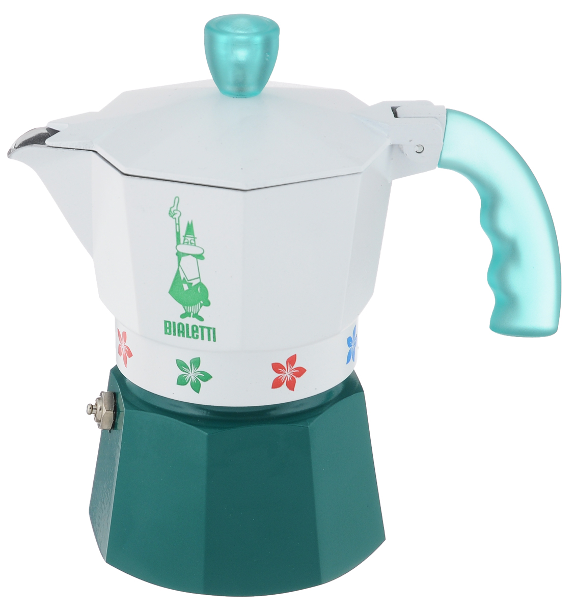 Кофеварка гейзерная Bialetti Moka Fiori Caldaia Verde, цвет: белый, зеленый, на 3 чашки94672 Кофеварка гейзерная Bialetti Moka Fiori Caldaia Verde, цвет: белый, зеленый, на 3 чашки94672Компактная гейзерная кофеварка Bialetti Moka Fiori Caldaia Verde изготовлена из высококачественного алюминия и стали. Объема кофе хватает на 3 чашки. Изделие оснащено удобной пластиковой ручкой.Принцип работы такой гейзерной кофеварки - кофе заваривается путем многократного прохождения горячей воды или пара через слой молотого кофе. Удобство кофеварки в том, что вся кофейная гуща остается во внутренней емкости. Гейзерные кофеварки пользуются большой популярностью благодаря изысканному аромату. Кофе получается крепкий и насыщенный. Теперь и дома вы сможете насладиться великолепным эспрессо. Подходит для газовых, электрических и стеклокерамических плит. Нельзя мыть в посудомоечной машине. Высота (с учетом крышки): 16 см.