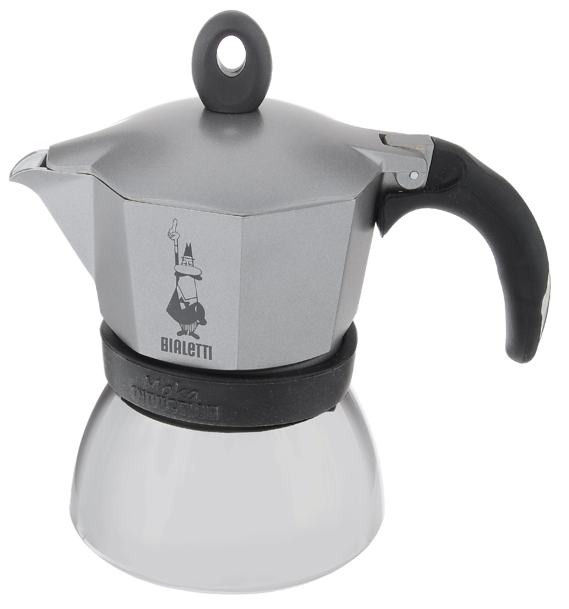 Кофеварка гейзерная Bialetti Moka Induction, цвет: антрацит, на 3 чашкиVT-1520(SR) Кофеварка гейзерная Bialetti Moka Induction, цвет: антрацит, на 3 чашкиVT-1520(SR)Компактная гейзерная кофеварка Bialetti Moka Induction изготовлена из высококачественного алюминия и стали. Объема кофе хватает на 3 чашки. Изделие оснащено удобной обрезиненной ручкой.Принцип работы такой гейзерной кофеварки - кофе заваривается путем многократного прохождения горячей воды или пара через слой молотого кофе. Удобство кофеварки в том, что вся кофейная гуща остается во внутренней емкости. Гейзерные кофеварки пользуются большой популярностью благодаря изысканному аромату. Кофе получается крепкий и насыщенный. Теперь и дома вы сможете насладиться великолепным эспрессо. Подходит для газовых, электрических, стеклокерамических и индукционных плит. Нельзя мыть в посудомоечной машине. Высота (с учетом крышки): 17 см.