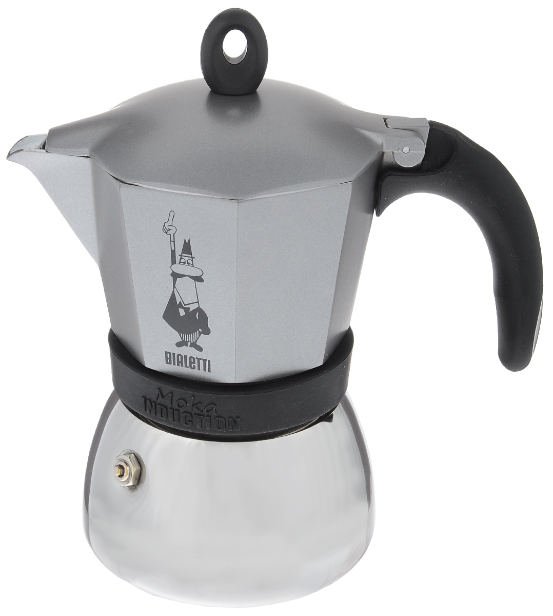 Кофеварка гейзерная Bialetti Moka Induction, цвет: антрацит, на 6 чашекVT-1520(SR) Кофеварка гейзерная Bialetti Moka Induction, цвет: антрацит, на 6 чашекVT-1520(SR)Компактная гейзерная кофеварка Bialetti Moka Induction изготовлена из высококачественного алюминия и стали. Объема кофе хватает на 6 чашек. Изделие оснащено удобной обрезиненной ручкой.Принцип работы такой гейзерной кофеварки - кофе заваривается путем многократного прохождения горячей воды или пара через слой молотого кофе. Удобство кофеварки в том, что вся кофейная гуща остается во внутренней емкости. Гейзерные кофеварки пользуются большой популярностью благодаря изысканному аромату. Кофе получается крепкий и насыщенный. Теперь и дома вы сможете насладиться великолепным эспрессо. Подходит для газовых, электрических, стеклокерамических плит и индукционных плит. Нельзя мыть в посудомоечной машине. Высота (с учетом крышки): 20 см.