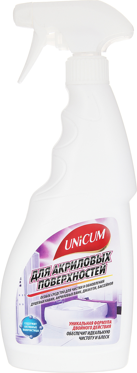 Средство для чистки акриловых ванн и душевых кабин Unicum, 750 мл68/5/1 Средство для чистки акриловых ванн и душевых кабин Unicum, 750 мл68/5/1Высокоэффективное средство Unicum для чистки и обновления акриловых и пластиковых ванн, душевых кабин, джакузи и бассейнов. Средство бережно очищает полимерные покрытия, удаляя следы мыла, отложения солей жесткости, ржавчину, плесень и грибок, придает блеск и оставляет защитный нанослой, препятствующий последующим загрязнениям. Состав: подготовленная вода, органические кислоты 5-15%, минеральные кислоты 5-15%, АПАВ Товар сертифицирован.