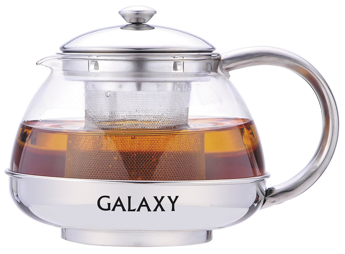 Чайник заварочный Galaxy, с ситечком, 750 мл. GL9351115510 Чайник заварочный Galaxy, с ситечком, 750 мл. GL9351115510Заварочный чайник Galaxy поможет приготовить вкусный и ароматный чай. Корпус выполнен из высококачественной нержавеющей стали, а колба - из жаропрочного боросиликатного стекла. Чайник снабжен съемным металлическим ситечком. Пластиковая мерная ложка в комплекте. Можно мыть в посудомоечной машине. Диаметр (по верхнему краю): 8 см. Высота чайника (без учета крышки): 9,5 см. Длина ложки: 10 см. Высота ситечка: 7 см.