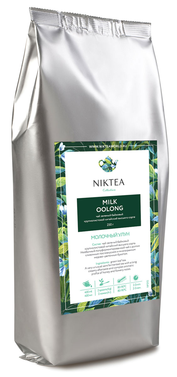 Niktea Milk Oolong зеленый листовой чай, 250 г0120710 Niktea Milk Oolong зеленый листовой чай, 250 г0120710Niktea Milk Oolong - необычный полуферментированный зеленый листовой чай с долгим сливочным послевкусием и многогранным медово-цветочным букетом.NikTea следует правилу качество чая - это отражение качества жизни и гарантирует:Тщательно подобранные рецептуры в коллекции топовых позиций-бестселлеров.Контролируемое производство и сертификацию по международным стандартам.Закупку сырья у надежных поставщиков в главных чаеводческих районах, а также в основных центрах тимэйкерской традиции - Германии и Голландии.Постоянство качества по строго утвержденным стандартам.NikTea - это два вида фасовки - линейки листового и пакетированного чая в удобной технологичной и информативной упаковке. Чай обладает многофункциональным вкусоароматическим профилем и подходит для любого типа кухни, при этом постоянно осуществляет оптимизацию базовой коллекции в соответствии с новыми тенденциями чайного рынка.Листовая коллекция NikTea представлена в герметичной фольгированной упаковке, которая эффективно предохраняет чай от воздействия света, влаги и посторонних запахов, обеспечивая длительное хранение. Каждая упаковка снабжена этикеткой с подробным описанием чая, его состава, а также способа заваривания.