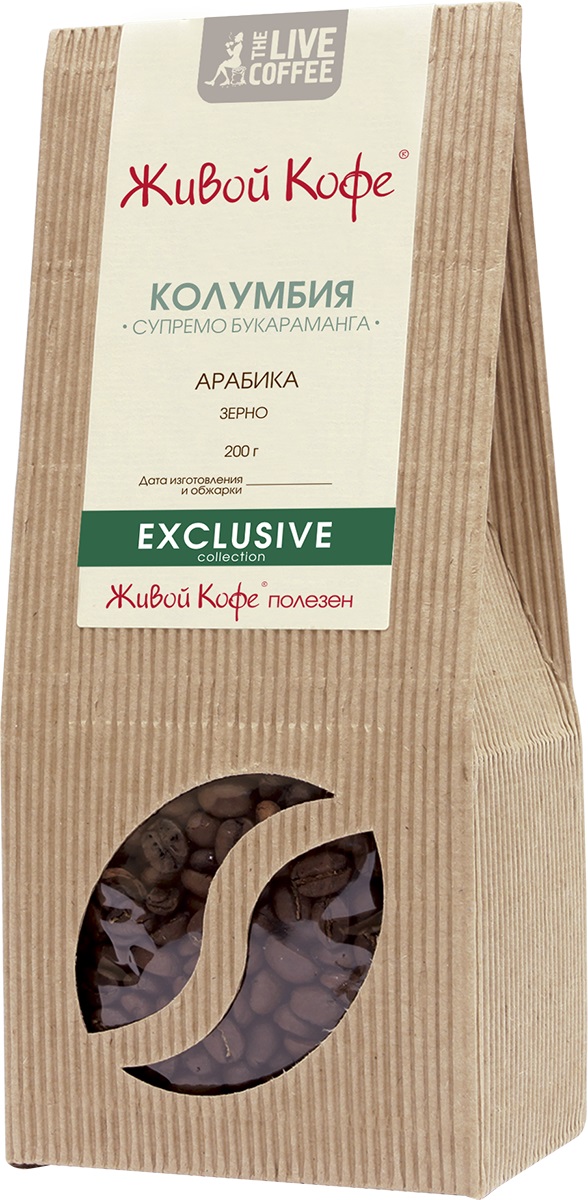 Живой Кофе Колумбия Супремо Букараманго кофе в зернах, 200 г0120710 Живой Кофе Колумбия Супремо Букараманго кофе в зернах, 200 г0120710Живой Кофе Колумбия Супремо Букараманго – это кофе, выращенный на северных склонах Восточных Кордельер. Кофейные деревья в Колумбии сажают вперемежку с банановыми пальмами, защищающими их от палящих лучей латиноамериканского солнца. Именно это вкупе с оптимальными природными условиями придаёт напитку такой оригинальный и гармоничный вкус.