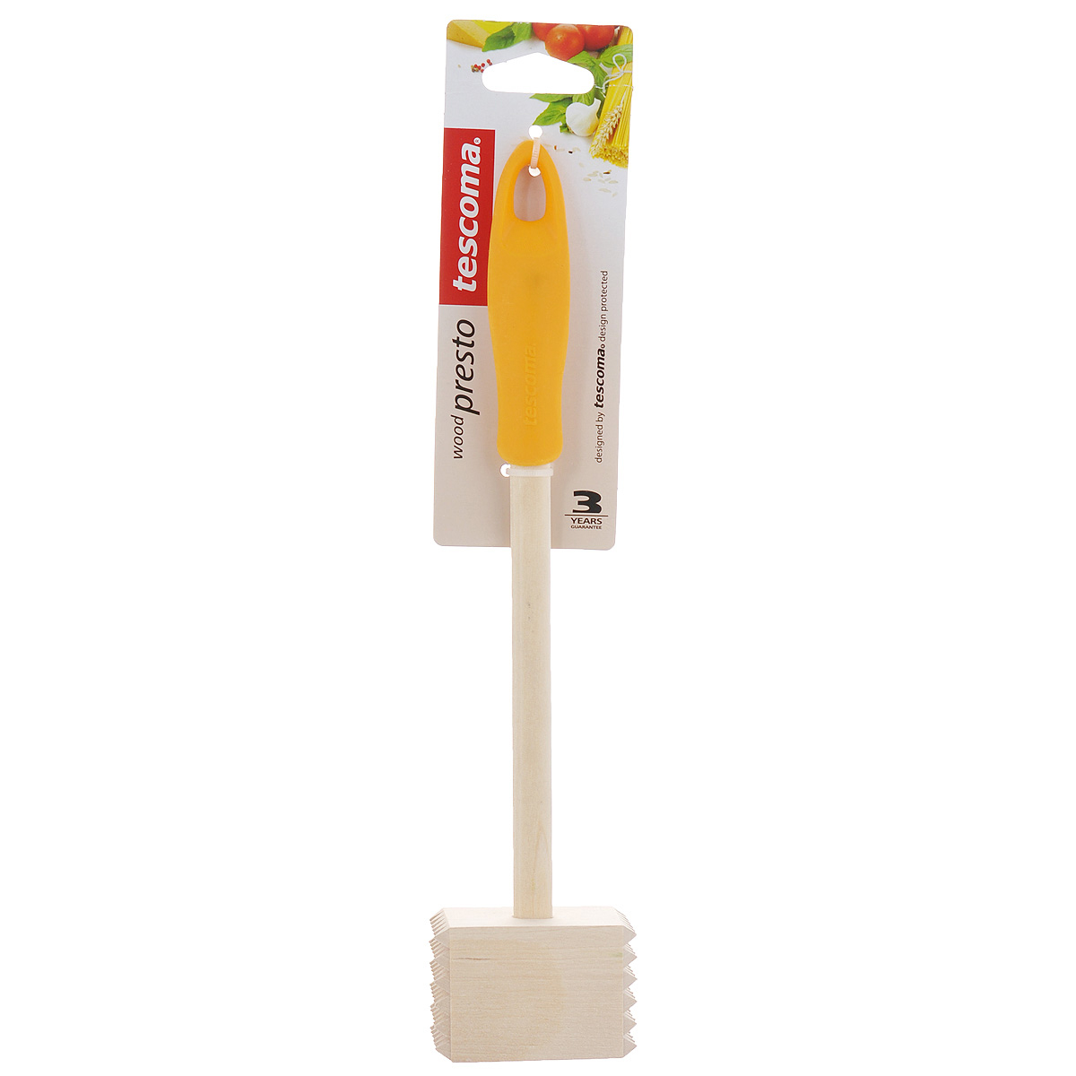 Молоток для мяса Tescoma Presto Wood, цвет: оранжевый, длина 27 см115510 Молоток для мяса Tescoma Presto Wood, цвет: оранжевый, длина 27 см115510Молоток для мяса Tescoma Presto Wood выполненный из высококачественной березовой древесины, поможет вам без труда отбить мясо и приготовить его мягким, сочным и вкусным. Элегантная рукоятка имеет противоскользящую обработку из силикона. С боковых сторон отбивающая часть молотка имеет зубчатую поверхность.Молоток не впитывает запахи и легко моется. Нельзя мыть в посудомоечной машине.Молоток для мяса Tescoma Presto Wood станет вашим незаменимым помощником на кухне, а также это практичный и необходимый подарок любой хозяйке!Длина молотка: 27 см.Размер рабочей поверхности: 6 х 4 х 4 см.