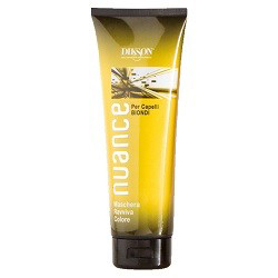 Dikson Nuance Оттеночная маска для светлых окрашенных и натуральных волос Maschera Raviva Color for Blond Hair 250 млFS-00897 Dikson Nuance Оттеночная маска для светлых окрашенных и натуральных волос Maschera Raviva Color for Blond Hair 250 млFS-00897Поддерживает стойкость цвета и усиливает блеск окрашенных и натуральных волос, а также волос после мелирования. Без оксида, аммиака и п-фенилендиамина. Маска быстро и эффективно улучшает структуру, придает глянцевый блеск и делает волосы более послушными в укладке. Одновременно она тонирует волосы, делая цвет более ровным и красивым. Рекомендована для окрашенных волос и волос после мелирования. Активные компоненты: цетеариловый спирт, пропилен гликоль, кондиционер, отдушка, смягчающее средство, консервант. Результат: волосы приобретают приятные теплые оттенки.