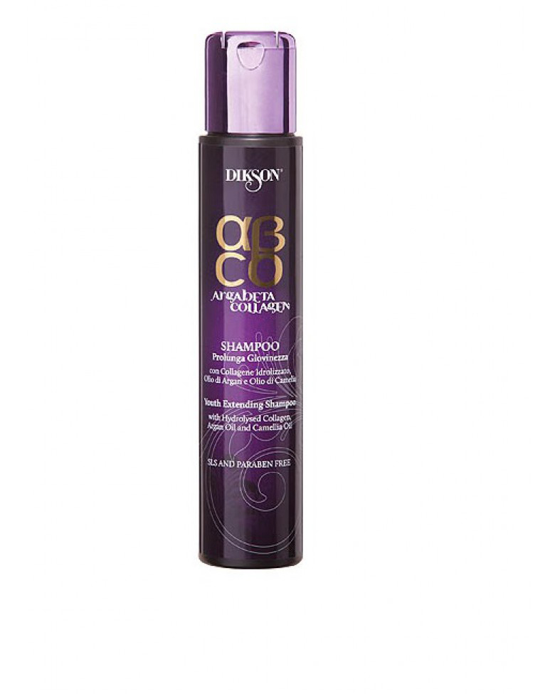 Dikson ArgaBeta Collagen - Шампунь Продление молодости 250 мл (безсульфатный)CF5512F4 Dikson ArgaBeta Collagen - Шампунь Продление молодости 250 мл (безсульфатный)CF5512F4Аккуратно удаляет загрязнения с волос и кожи, глубоко питает их, усиливает структуру. Коллаген в составе увеличивает срок жизни волоса, увеличивает объем, плотность, нивелирует стресс. Масло арганы - классический антиоксидант, который питает кожу головы. Масла камелии возвращает волосам блеск, дарит сияние и мягкостью. Без лаурилсульфата натрия, отсутствуют парабены в составе.