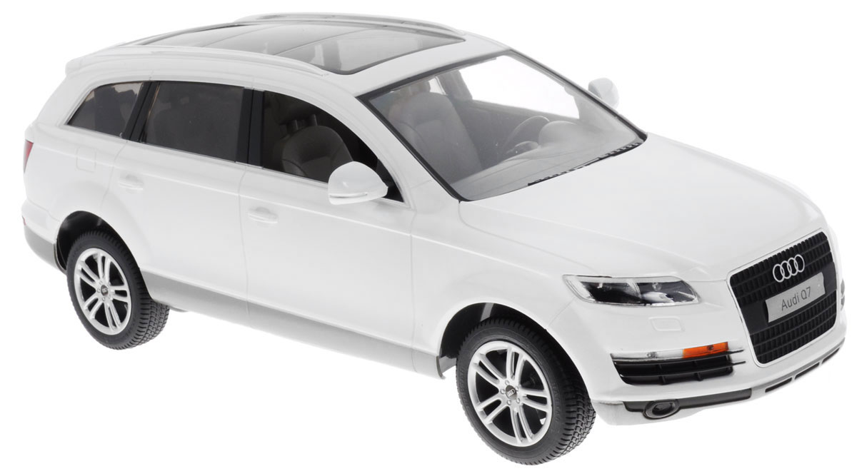 Радиоуправляемая модель Rastar "Audi Q7" обязательно привлечет внимание вашего ребенка! Все дети хотят иметь в наборе своих игрушек ослепительные, невероятные и модные автомобили на радиоуправлении. Тем более, если это автомобиль известной марки с проработкой всех деталей, удивляющий приятным качеством и видом. Одной из таких моделей является автомобиль на радиоуправлении Rastar "Audi Q7". Это точная копия настоящего авто в масштабе 1:14. Автомобиль обладает неповторимым провокационным стилем и спортивным характером. Потрясающая маневренность, динамика и покладистость - отличительные качества этой модели. Возможные движения: вперед, назад, вправо, влево, остановка. При движении загораются фары и стоп- сигналы. Для работы машины необходимо купить 5 батареек типа АА (не входят в комплект). Для работы пульта управления необходимо купить батарейку типа "Крона" (не входит в комплект).