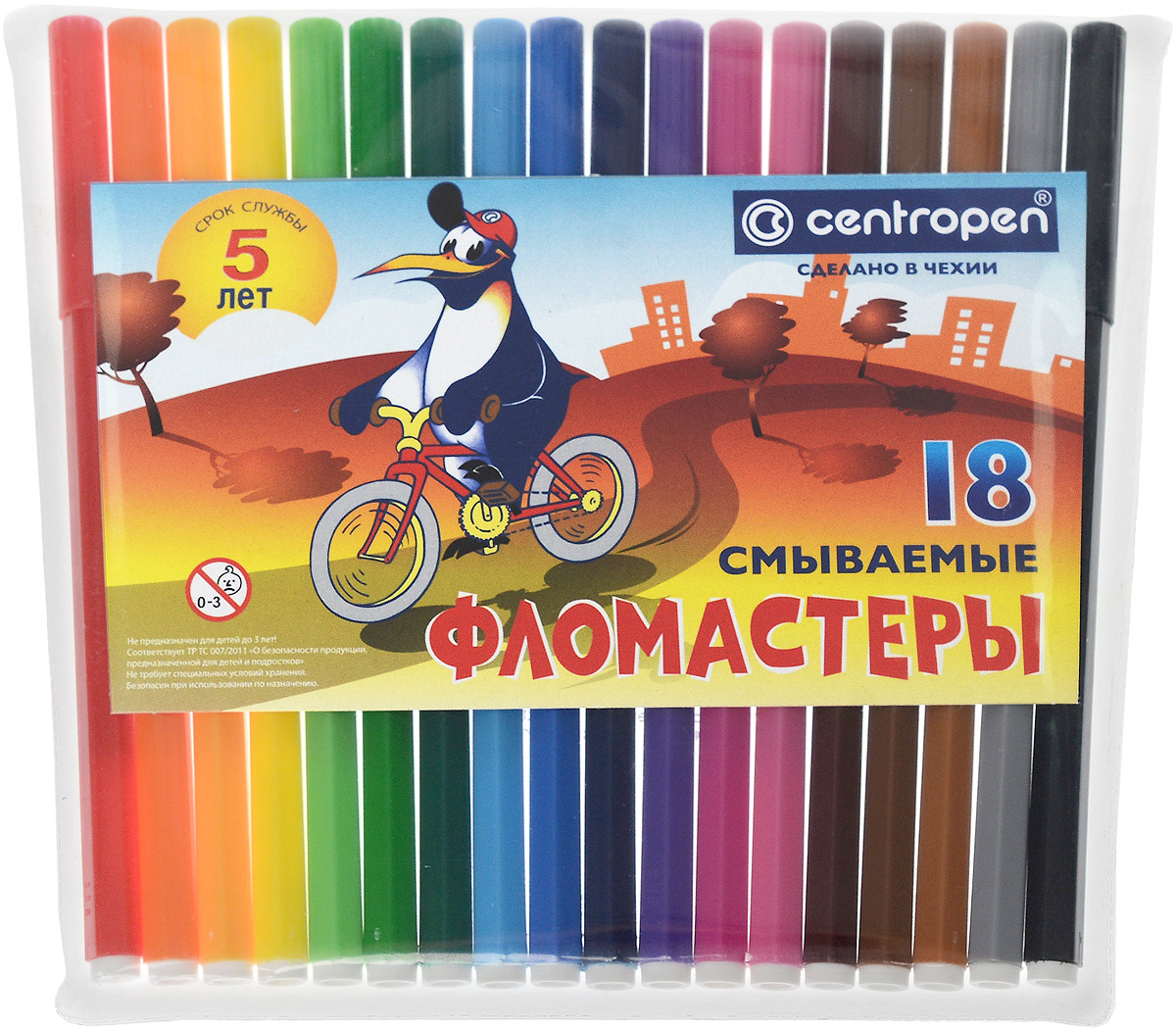Фломастеры 18 цветов Centropen ПИНГВИНЫ в пластиковом пакете72523WD Фломастеры 18 цветов Centropen ПИНГВИНЫ в пластиковом пакете72523WDСлед чернил может быть легко смыт водой с мылом или отстиран с тканей.Яркие цвета делают этот набор незаменимым для развития творческих способностей у детей.