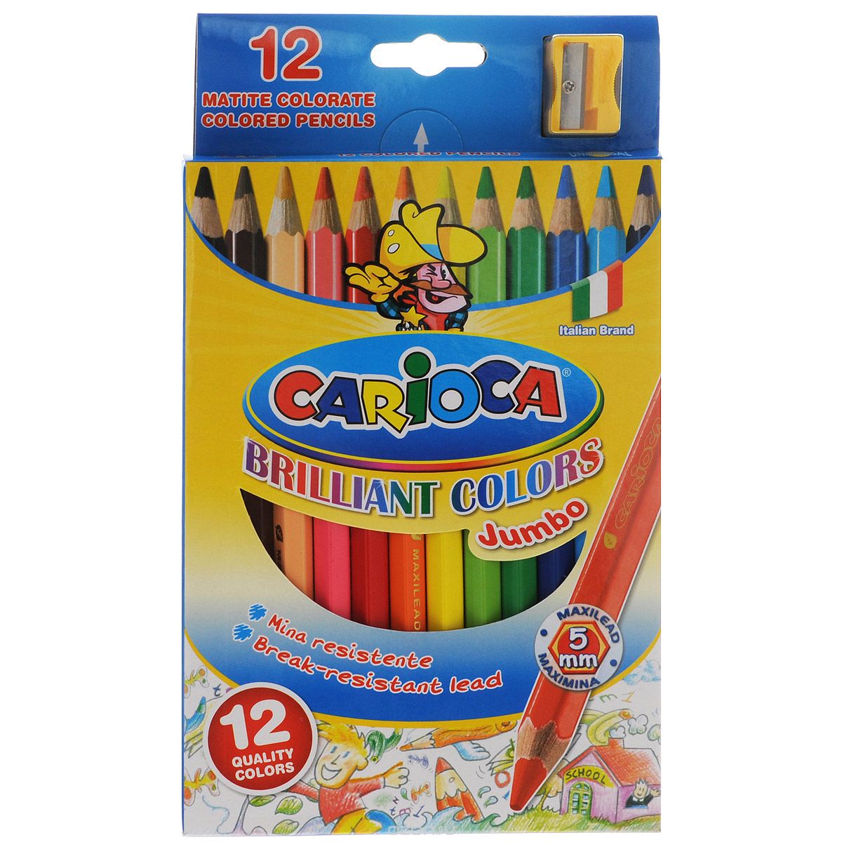 Набор цветных карандашей Carioca Jumbo с точилкой, 12 цветов72523WD Набор цветных карандашей Carioca Jumbo с точилкой, 12 цветов72523WDЦветные карандаши Carioca Jumbo, непременно, понравятся вашему юному художнику.Набор включает в себя 12 ярких насыщенных цветных карандашей, которые идеально подходят для малышей. Карандаши выполнены в утолщенном деревянном корпусе и с толстым мягким грифелем.В набор также входит точилка.Порадуйте своего ребенка таким восхитительным подарком!
