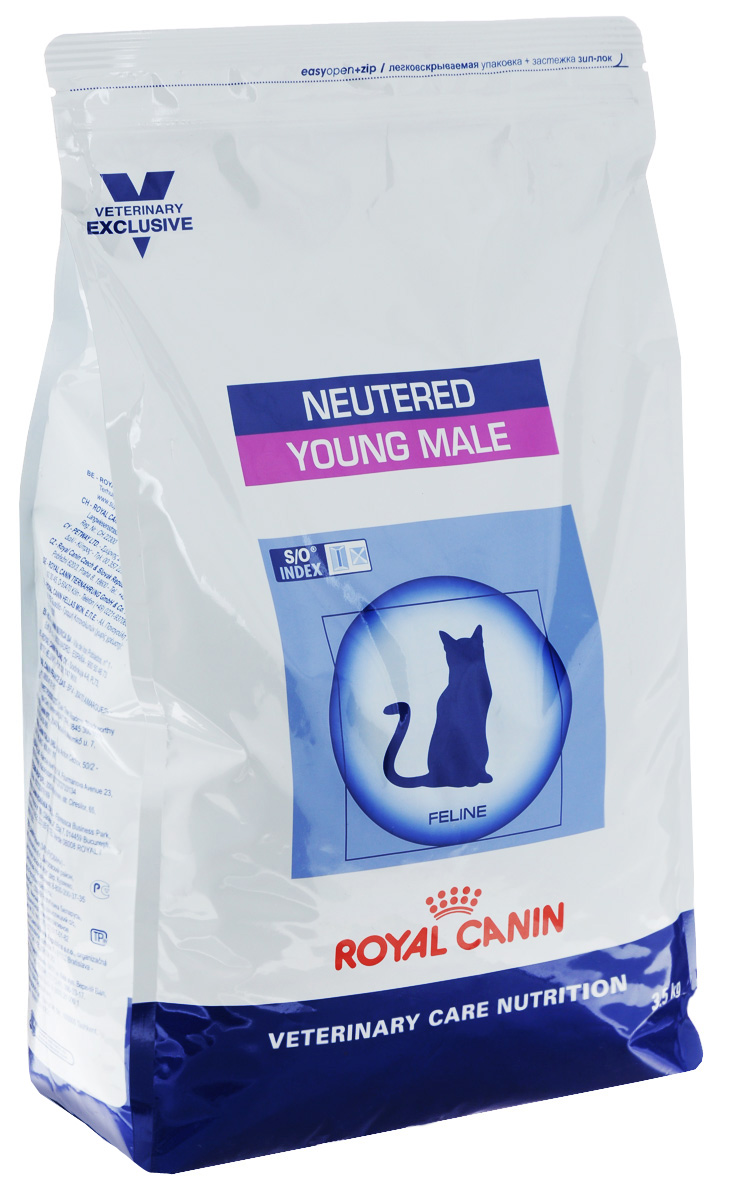 Корм сухой Royal Canin Young Male для кастрированных котов с момента операции до 7 лет, 3,5 кг0120710 Корм сухой Royal Canin Young Male для кастрированных котов с момента операции до 7 лет, 3,5 кг0120710Royal Canin Young Male - полнорационный сухой корм для кастрированных котов с момента операции до 7 лет.Оптимальный вес:- обогащенная белками формула способствует лучшему поддержанию мышечного тонуса по сравнению с обычным режимом питания, повышению вкусовых качеств корма. При одном и том же уровне метаболизма белки дают на 30% меньше чистой энергии, чем углеводы. L-карнитин улучшает транспорт жирных кислот в митохондрии.Умеренное содержание крахмала: - пониженный уровень крахмала и, соответственно, энергии позволяет не набирать лишний вес и уменьшает риск развития диабета. S/O Index :Знак S/O Index на упаковке означает, что диета предназначена для создания в мочевыделительной системе среды, неблагоприятной для образования кристаллов оксалата кальция. Состав: рис, дегидратированные белки животного происхождения (птица), изолят растительных белков, растительная клетчатка, гидролизат белков животного происхождения, животные жиры, минеральные вещества, экстракт цикория, рыбий жир, соевое масло, фруктоолигосахариды, оболочка и семена подорожника, экстракт бархатцев прямостоячих (источник лютеина). Добавки (в 1 кг): витамин A - 19500 ME, витамин D3 - 700 ME, железо - 42 мг, йод - 3 мг, марганец - 55 мг, цинк - 136 мг, сeлeн - 0,06 мг.Содержание питательных веществ: белки - 40%, жиры - 10%, минеральные вещества - 8,9%, клетчатка пищевая - 5,7%, крахмал - 22,7%, медь - 15 мг/кг. Товар сертифицирован.