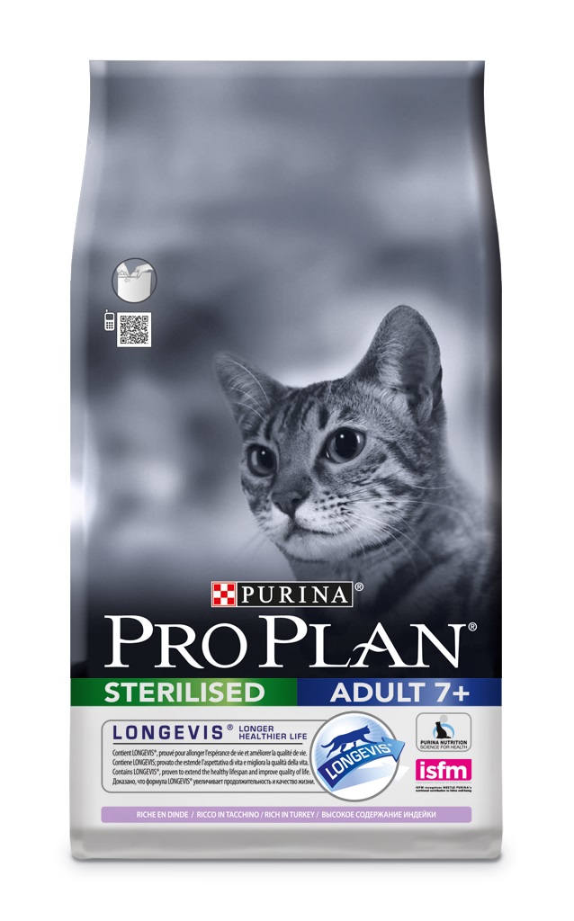 Корм сухой Pro Plan Sterilised для взрослых стерилизованных кошек и кастрированных котов, с индейкой, 1,5 кг0120710 Корм сухой Pro Plan Sterilised для взрослых стерилизованных кошек и кастрированных котов, с индейкой, 1,5 кг0120710Содержит формулу LONGEVISR.Доказано, что формула LONGEVIS увеличивает продолжительность и качество жизниПомогает поддерживать основные жизненные функции иммунную, почечную и пищеварительнуюСбалансированная кишечная микрофлора для здорового пищеваренияПоддерживает здоровье мочевыводящей системы, предотвращая риск развития заболевания нижнего отдела мочевыводящих путей у стерилизованных кошек и кастрированных котовПодходит для кормления стерилизованных кошек и кастрированных котовПомогает поддерживать здоровый вес СоставИндейка 14%, сухой белок птицы, рис, кукурузный глютен, пшеничный глютен, пшеница, волокна пшеницы, продукты переработки растительного сырья, кукурузный крахмал, яичный порошок, животный жир, рыбий жир, сухой корень цикория –натуральный пребиотик 2%*, масло соевое, минеральные вещества, витамины, рыбий жир, вкусоароматическая кормовая добавка, дрожжи, антиоксиданты.