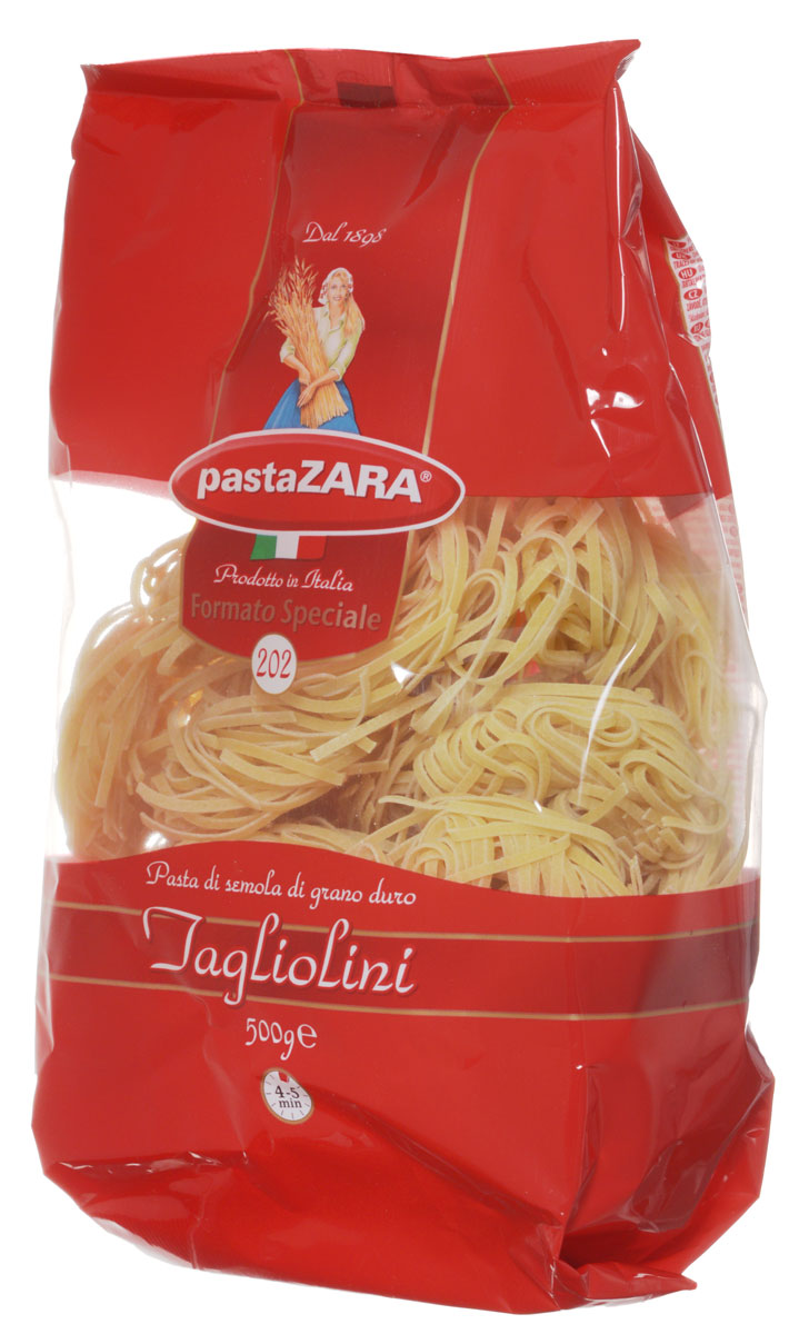 Pasta Zara Клубки тонкие тальолини макароны, 500 г0120710 Pasta Zara Клубки тонкие тальолини макароны, 500 г0120710Макаронные изделия - Клубки Pasta Zara — одна из самых популярных марок итальянских макаронных изделий в России. Продукция под торговой маркой Паста Зара сочетает в себе современность технологий производства и традиционное итальянское качество. Макаронные изделия Pasta Zara представлены более чем в 80 странах мира.Макароны Pasta Zara выпускаются в Италии с 1898 года семьёй Браганьоло уже в течение четырёх поколений. Компания Pasta Zara — это семейный бизнес, который вкладывает более, чем вековой опыт работы с макаронными изделиями в создание и продвижение своего продукта, тщательно отслеживая сохранение традиций.Макаронные изделия Pasta Zara Клубки изготовляются только из высококачественной муки твердых сортов пшеницы. По вкусу макароны максимально приближены к тем, что когда-то готовили дома, раскатывая скалкой.