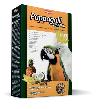 Корм Padovan Grandmix Pappagalli для крупных попугаев, 600 г0120710 Корм Padovan Grandmix Pappagalli для крупных попугаев, 600 г0120710Комплексный, высококачественный основной корм с фруктами и бисквитной крошкой, с минеральными и витаминными добавками для крупных попугаев (амазон, жако, какаду, ара).Состав: кукуруза 8.3%, подсолнечник 5.9%, пшеница 5.2%, тыквенное семя 5.2%, овес 5.9%, ячмень 5.2%, гречиха 1.4%, миндаль, фундук, яблоко, плоды рожкового дерева, банан, стручковый перец , арахис, экструдированные кукуруза и пищевой краситель, витамины.