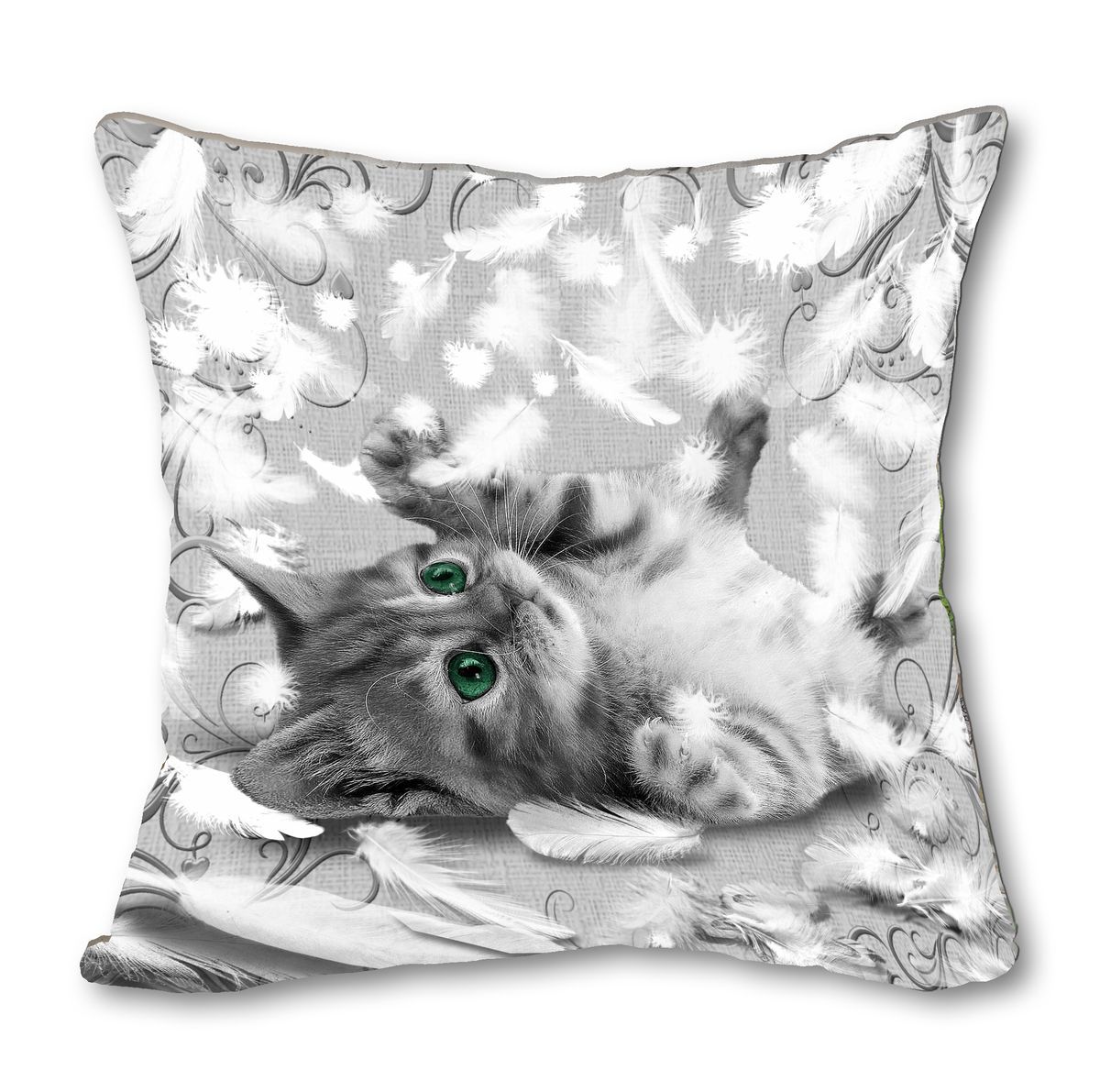 Подушка декоративная GiftnHome Пушок, цвет: серый, белый, 35 х 35 см16051 Подушка декоративная GiftnHome Пушок, цвет: серый, белый, 35 х 35 см16051Подушка декоративная GiftnHome Пушок прекрасно дополнит интерьер спальни или гостиной. Чехол подушки изготовлен из атласа (искусственный шелк) и оформлен фотопечатью с изображением котенка. В качестве наполнителя используется мягкий холлофайбер. Чехол снабжен потайной застежкой-молнией, благодаря чему его легко можно снять и постирать. Красивая подушка создаст атмосферу уюта в доме и станет прекрасным элементом декора.