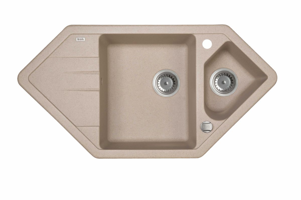 Мойка Iddis Vane G, Granucryl, угловая, 1, 1/2 чаши, цвет: песочный, 96 х 50 см. V28P965i8711343 Мойка Iddis Vane G, Granucryl, угловая, 1, 1/2 чаши, цвет: песочный, 96 х 50 см. V28P965i8711343Мойки для кухни Iddis производятся из особого материала Granucryl: 80% натуральной гранитной крошки производства Германии, 20% акриловой смолы. Благодаря этому, он имеет высокую устойчивость к физическим и механическим воздействиям, стойкость к воздействию средств бытовой химии и перепадам температур во время эксплуатации - свойства, необходимые для комфортного и надежного использования мойки на современной кухне.Термостойкость. Granucryl выдерживает температуру до 280С, что позволяет хозяйкам ставить на мойку даже раскаленную посуду во время приготовления пищи. Стойкость цвета. Однородность материала Granucryl и высокотемпературная пигментация гранитной крошки обеспечивает первозданную яркость цвета мойки в течение всего периода эксплуатации. Пигментация происходит во вращающихсяпечах при температуре до 600 градусов. Каждая частица гранита химически связывается с пигментом, получая свой неповторимый цвет. При этом цвет никогда не выцветает и не может быть удален с поверхности мойки.Практичность.Мелкие царапины, образующиеся при использовании, не видны на мойках IDDIS благодаря однородной структуре и пигментации гранитной крошки материала Granucryl. Гигиеничность.Состав материала Granucryl препятствует размножению бактерий на поверхности моек, что гарантирует их безопасность в условиях повышенной влажности кухни. Гигиеничность материала Granucryl подтверждена немецким институтом гигиены.Глубина чаш моек Granucryl составляет 210 и 165 мм, размеры 360 х 430 и 255 х 205 мм.Мойки Granucryl имеют полный комплект для установки: шаблон для выреза отверстия в столешнице, крепления, автоматический выпуск с переливом и плоский сифон с возможностью подключения посудомоечной или стиральной машины. Наличие готовых отверстий под смеситель и кнопку донного клапана позволяет быстро и легко установить эти изделия на мойку. Мойки Granucryl, благодаря составу материала, а также толщине 10 мм, поглощают шум воды. Гарантия на мойки Granucryl торговой марки Iddis составляет 10 лет. Мойки Granucryl торговой марки Iddis производятся согласно европейскому стандарту EN 13310:2003, что обеспечивает высокое качество продукции.