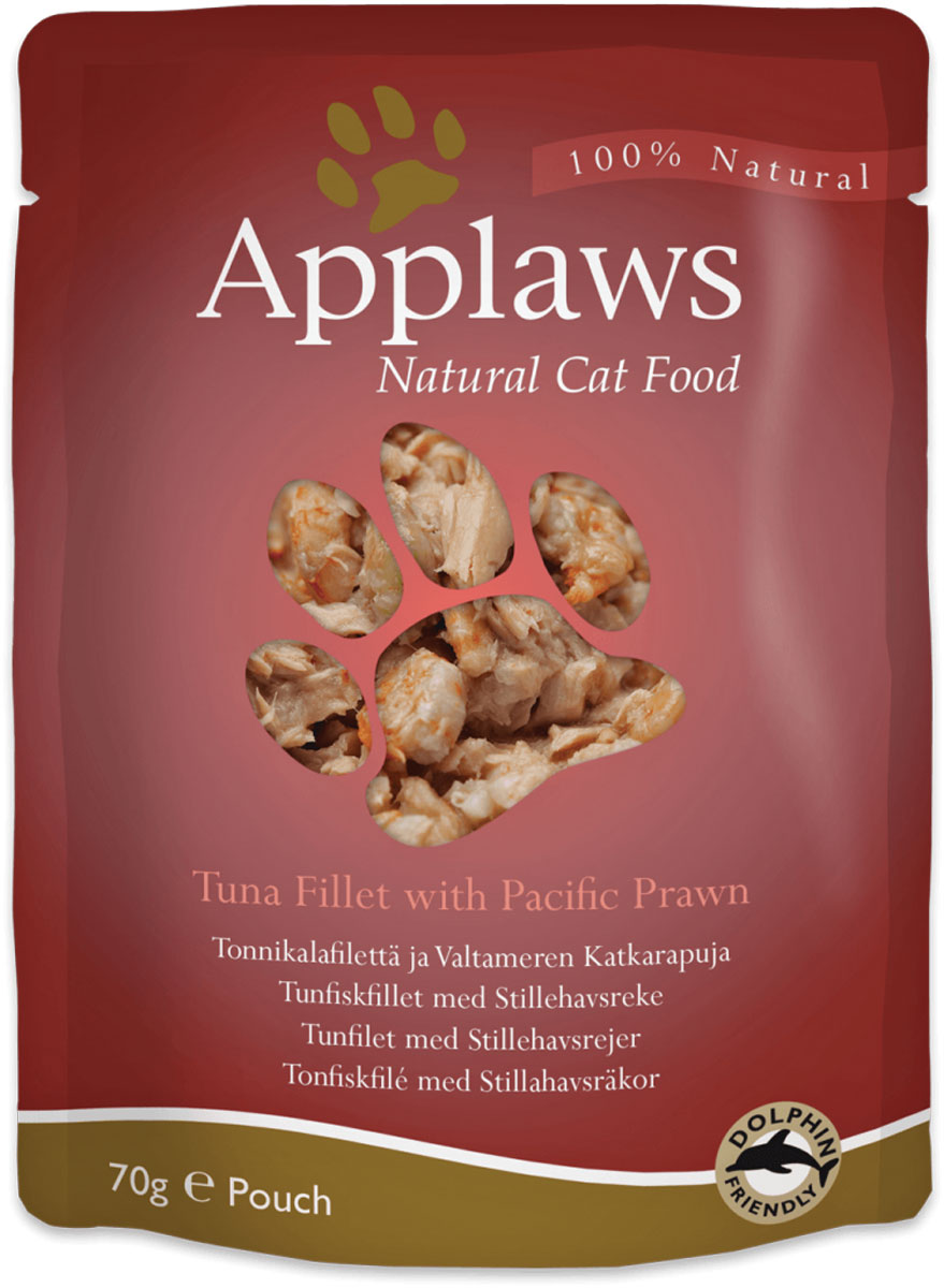 Консервы для кошек Applaws, с тунцом и королевскими креветками, 70 г0120710 Консервы для кошек Applaws, с тунцом и королевскими креветками, 70 г0120710Консервы Applaws изготовлены из нежнейшего филе тунца в собственном бульоне с лакомыми добавками, как королевские креветки. В состав корма входят только натуральные продукты, питательные и минеральные вещества, белки, и ничего лишнего. Не содержит ГМО, синтетических добавок, усилителей вкуса и красителей. Консервы Applaws - это настоящее удовольствие для кошек. Состав: филе тунца - 54%, рыбный бульон - 24%, креветки - 20%, рис - 2%.Пищевая ценность в 100 г: белок - 18%, жиры - 0,4%, зола - 1%, клетчатка - 0,1%, влага - 77%.Вес: 70 г.Товар сертифицирован.
