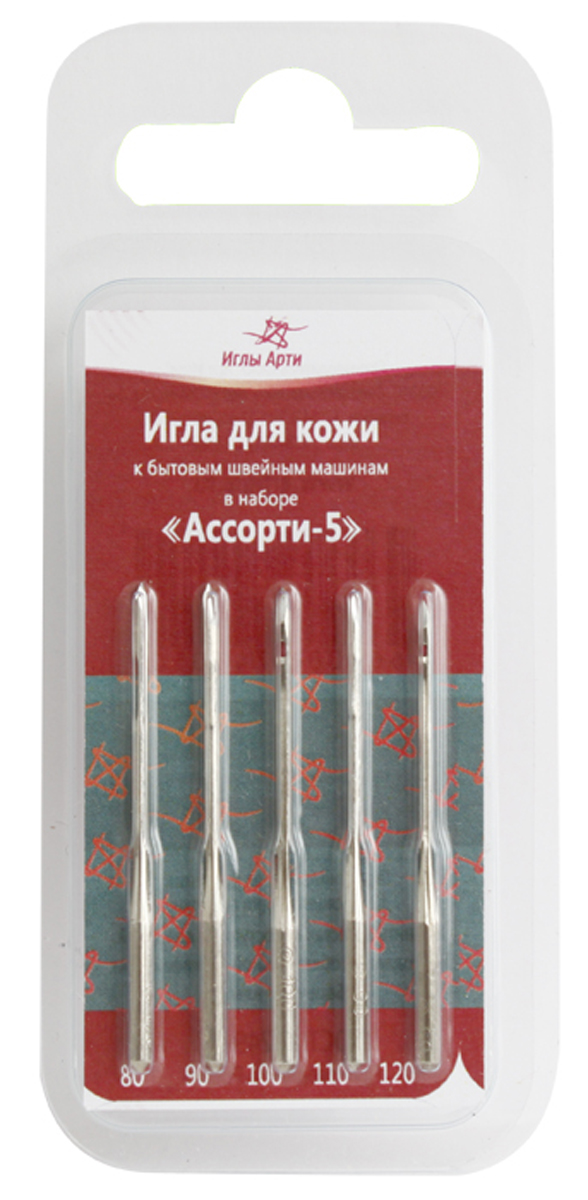 Набор игл для швейных машин Иглы Арти Ассорти 5, для кожи, 5 штComfort 05-15 Набор игл для швейных машин Иглы Арти Ассорти 5, для кожи, 5 штComfort 05-15Набор Иглы Арти Ассорти 5 состоит из 5 игл, изготовленных из металла высокого качества. Иглы предназначены для бытовых швейных машинок, используются для пошива и ремонта изделий из кожи. Иглы имеют форму острия в виде лезвия ножа: 33=LL. Размер игл: №80, 90, 100, 110, 120.