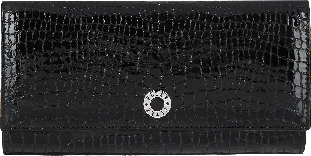Портмоне женское Petek 1855, цвет: черный. 379.091.01BM8434-58AE Портмоне женское Petek 1855, цвет: черный. 379.091.01BM8434-58AEСтильное портмоне Petek 1855 выполнено из высококачественной натуральной кожи с фактурным тиснением под кожу рептилии, оформлено металлической фурнитурой с символикой бренда.Портмоне закрывается клапаном на кнопку, внутри изделия расположены отделение для купюр, три кармашка для мелочей, пять карманов для кредитных карт, один из которых дополнен сетчатой вставкой. Снаружи, на задней стороне изделия, располагаются врезной карман на молнии и накладной карман.Портмоне упаковано в коробку из плотного картона с логотипом фирмы.Это элегантное портмоне непременно подойдет к вашему образу и порадует стилем и функциональностью.