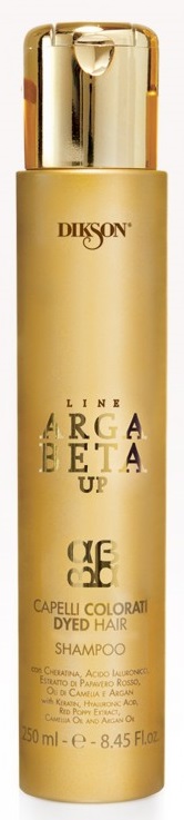 Dikson Shampoo Argabeta Up Capelli Colorati Шампунь для окрашенных волос с кератином 250 млFS-00897 Dikson Shampoo Argabeta Up Capelli Colorati Шампунь для окрашенных волос с кератином 250 млFS-00897Благодаря насыщенной кремообразной текстуре оказывает эффективное воздействие на окрашенные волосы. Кератин в В комплексе с гиалуроновой кислотой регенерирует и увлажняет волосы, не утяжеляя их, создавая мощную anti-age защиту. Уникальное сочетание экстрактов Красного мака, масла Камелии и Арганового масла обеспечивает сохранение яркости цвета на длительный период и усиливает эффект светоотражения, придавая волосам шикарный блеск и сияние.