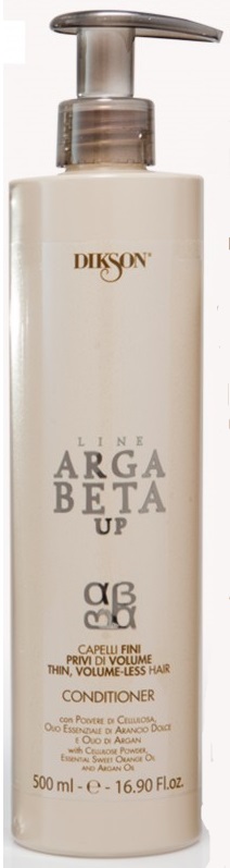 Dikson Conditioner Argabeta Up Capelli Di Volume Кондиционер для тонких волос 500 млFS-00897 Dikson Conditioner Argabeta Up Capelli Di Volume Кондиционер для тонких волос 500 млFS-00897Кондиционер ArgaBeta Up на основе эфирного масла аргании, масла сладкого апельсина и целлюлозы разработан, чтобы заботиться о тонких и лишенных объема волосах. При связи с водой, порошок целлюлозы приумножается и обеспечивает полноту волоса от корня до кончиков. Масло сладкого апельсина и аргановое масло действуют на волосы укрепляюще. Волосы накапливают естественную силу, становятся гладкими, густыми, приобретают объем.