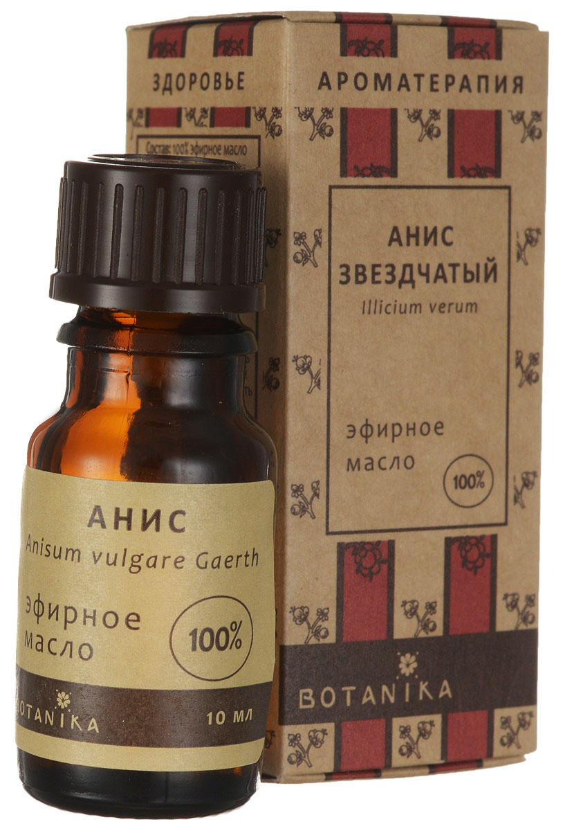 Эфирное масло Botanika Анис, 10 мл00007541 Эфирное масло Botanika Анис, 10 мл00007541Эфирное масло Botanika Анис хорошо влияет на систему пищеварения. Может помочь при диспепсии, коликах и метеоризме. Снимает рвоту и тошноту, особенно нервного характера. Стимулирует перистальтику. Действует как стимулирующее средство при усталости сердца, хотя одновременно может вызывать сердцебиение. Тонизирует системы дыхания и кровообращения. Используется для лечения легочных и сердечных заболеваний, оказывает благотворное воздействие при астме и затрудненном дыхании. Характеристики:Объем: 10 мл. Размер упаковки: 3,3 см x 3 см x 7,7 см.Изготовитель: Россия. Артикул:00007541. Товар сертифицирован.