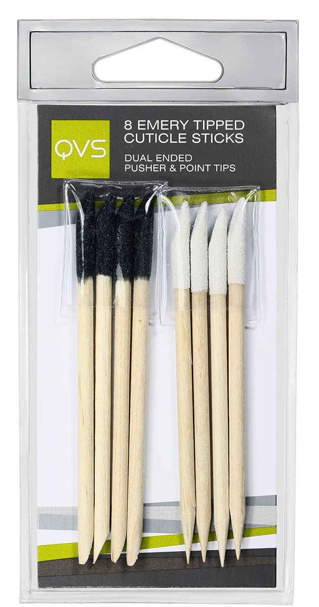 QVS Палочки для кутикулы с абразивным наконечником 8 EMERY TIPPED CUTICLE STICKS, 8 шт1092018 QVS Палочки для кутикулы с абразивным наконечником 8 EMERY TIPPED CUTICLE STICKS, 8 шт1092018Палочки для кутикулы с абразивным наконечником(8шт/уп).Двусторонние.Плоский наконечник с мелким абразивом для удаления кутикулы.