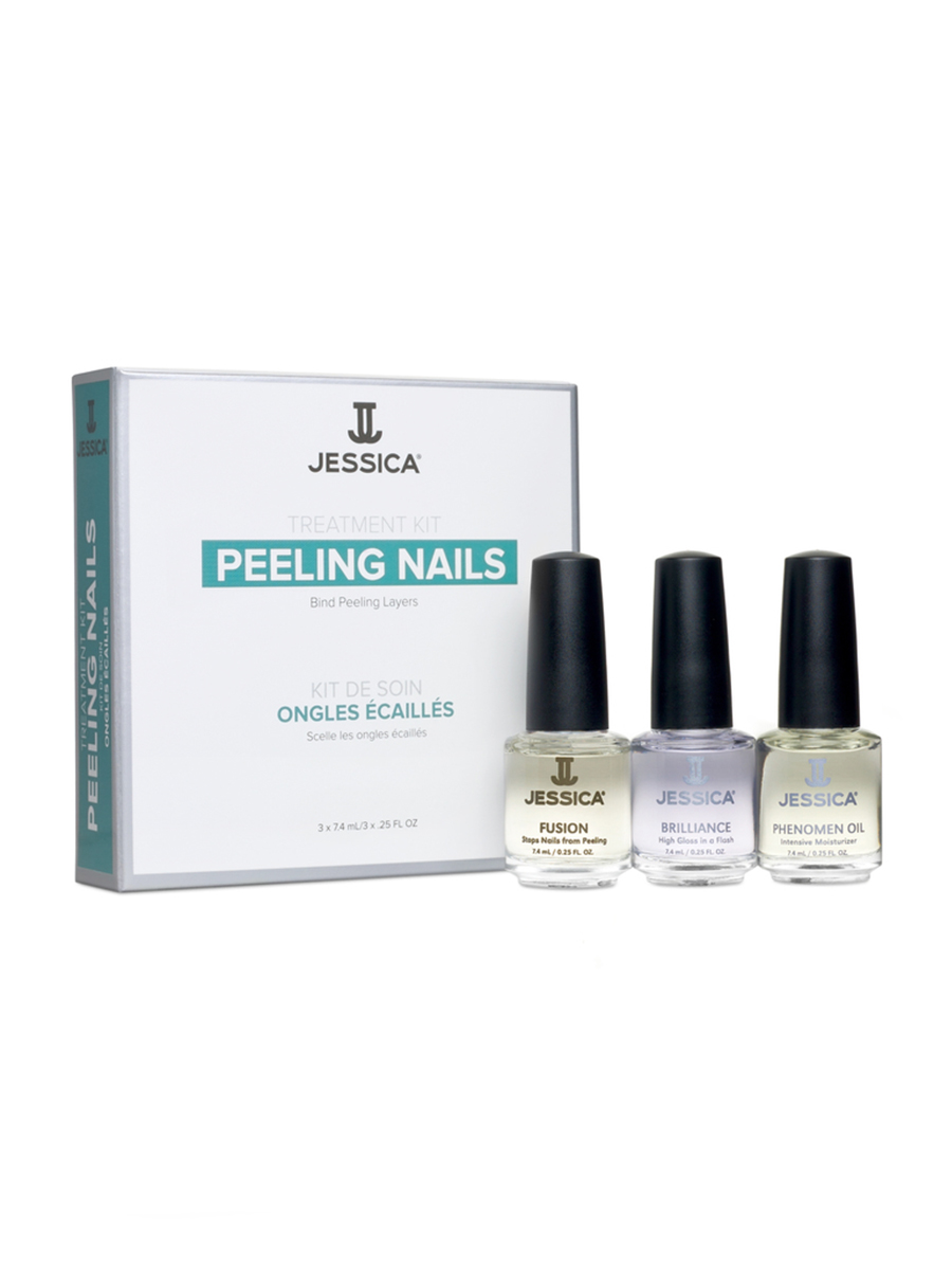Jessica Набор для слоящихся ногтей Peeling Nail Kit (Mini) (Fusion + Brilliance + Phenomen Oil)SC-FM20104 Jessica Набор для слоящихся ногтей Peeling Nail Kit (Mini) (Fusion + Brilliance + Phenomen Oil)SC-FM20104Помощь слоящимся ногтям. Результат - длинные, сильные ногти. Шаг за шагом: 1. FUSION. Каучуковые смолы деликатно сцепляют слои ногтевой пластины, предотвращая дальнейшее расслаивание. Витамины питают ногтевую пластину и способствуют росту здоровых ногтей. Способ применения: наносить на чистый сухой ноготь 8-10 мазками в 2 слоя, тщательно прокрашивая зону под ногтевой пластиной и торец. 2. BRILLIANCE. Придает непревзойденный стойкий блеск и визуальный объем лаковому покрытию. Способствует более быстрому просушиванию маникюра, усиливает сцепление слоев покрытия и защищает ногти от царапин, сколов, повреждений и выцветания. Нанести на поверхность и торец ногтевой пластины 8-10 мазками. Для обновления маникюра, наносите 1 слой каждые 3-4 дня. 3. PHENOMEN OIL. Средство содержит миндальное, рисовое и заживляющее масло жожоба. Использовать ежедневно.