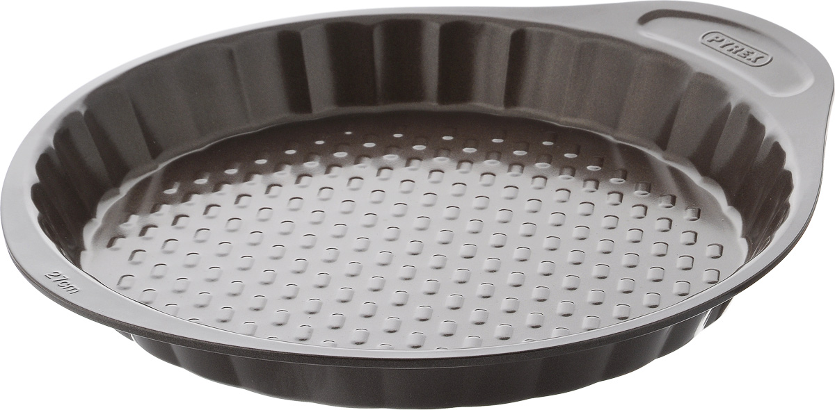 Форма для выпечки Pyrex Asimetria, круглая, с антипригарным покрытием, диаметр 27 см54 009312 Форма для выпечки Pyrex Asimetria, круглая, с антипригарным покрытием, диаметр 27 см54 009312Форма для выпечки Pyrex Asimetria изготовлена из углеродистой стали с антипригарным покрытием на всей поверхности и текстурным дном. Изделие снабжено удобной ручкой для комфортного использования. Стенки волнистые, что придает готовой выпечке аппетитный внешний вид. Пища в такой форме не пригорает и не прилипает к стенкам, готовое блюдо легко вынимается. Изделие прекрасно подойдет для выпечки и запекания. Такая форма станет полезным приобретением для вашей кухни. Можно мыть в посудомоечной машине и использовать в духовке при температуре до 230°С. Внутренний диаметр формы: 27 см. Размер формы (с учетом ручки): 33 х 29 см. Высота стенки: 3,5 см.