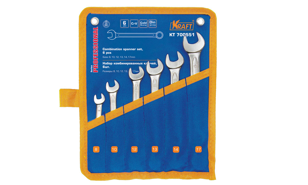 Ключ комбинированный Kraft набор 6 шт: 8,10,12,13,14,17мм КТ 70055180621 Ключ комбинированный Kraft набор 6 шт: 8,10,12,13,14,17мм КТ 70055180621- 6 шт: 8,10,12,13,14,17mm, Cr-V