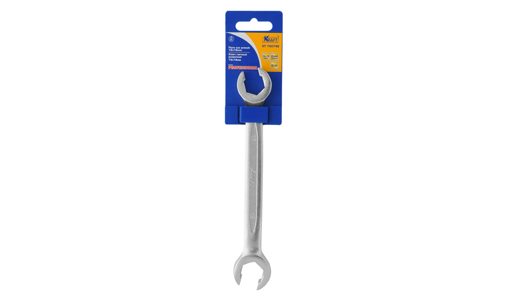 Ключ гаечный разрезной Kraft Professional, 16 х 18 мм80621 Ключ гаечный разрезной Kraft Professional, 16 х 18 мм80621Ключ гаечный разрезной Kraft станет отличным помощником монтажнику или владельцу авто. Этот инструмент обеспечит надежную фиксацию на гранях крепежа. Специальная хромованадиевая сталь повышает прочность и износ инструмента.Длина ключа: 19 см.Диаметр головок: 16 х 18 мм.